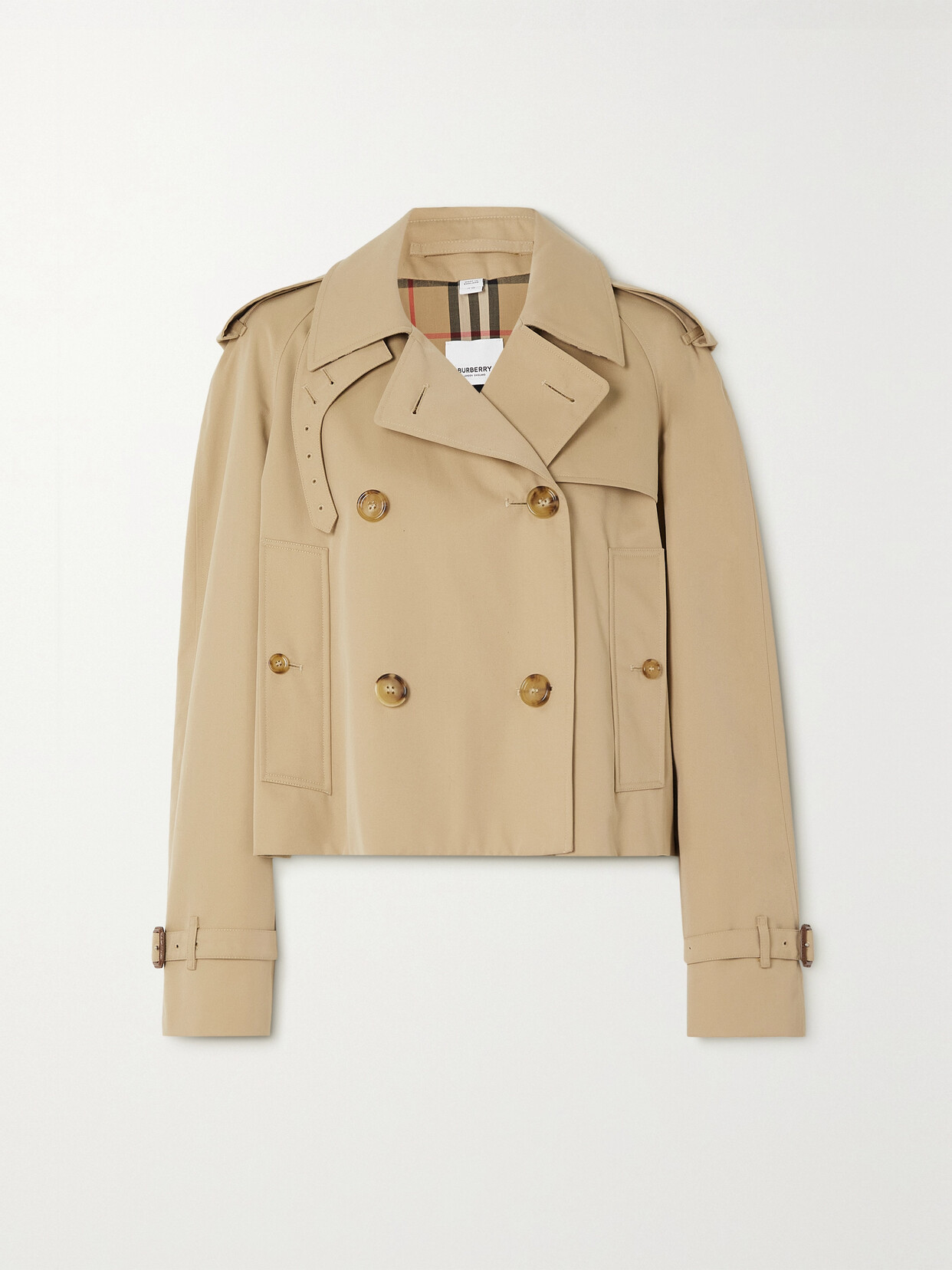 Burberry - Cropped Double-breasted Cotton-gabardine Jacket - Neutrals