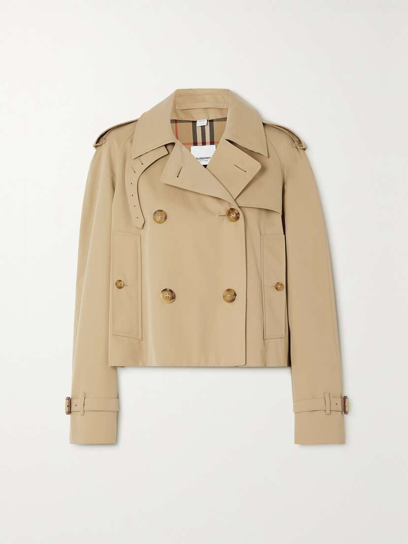 Burberry Cropped Double-breasted Cotton-gabardine Jacket - UK 16