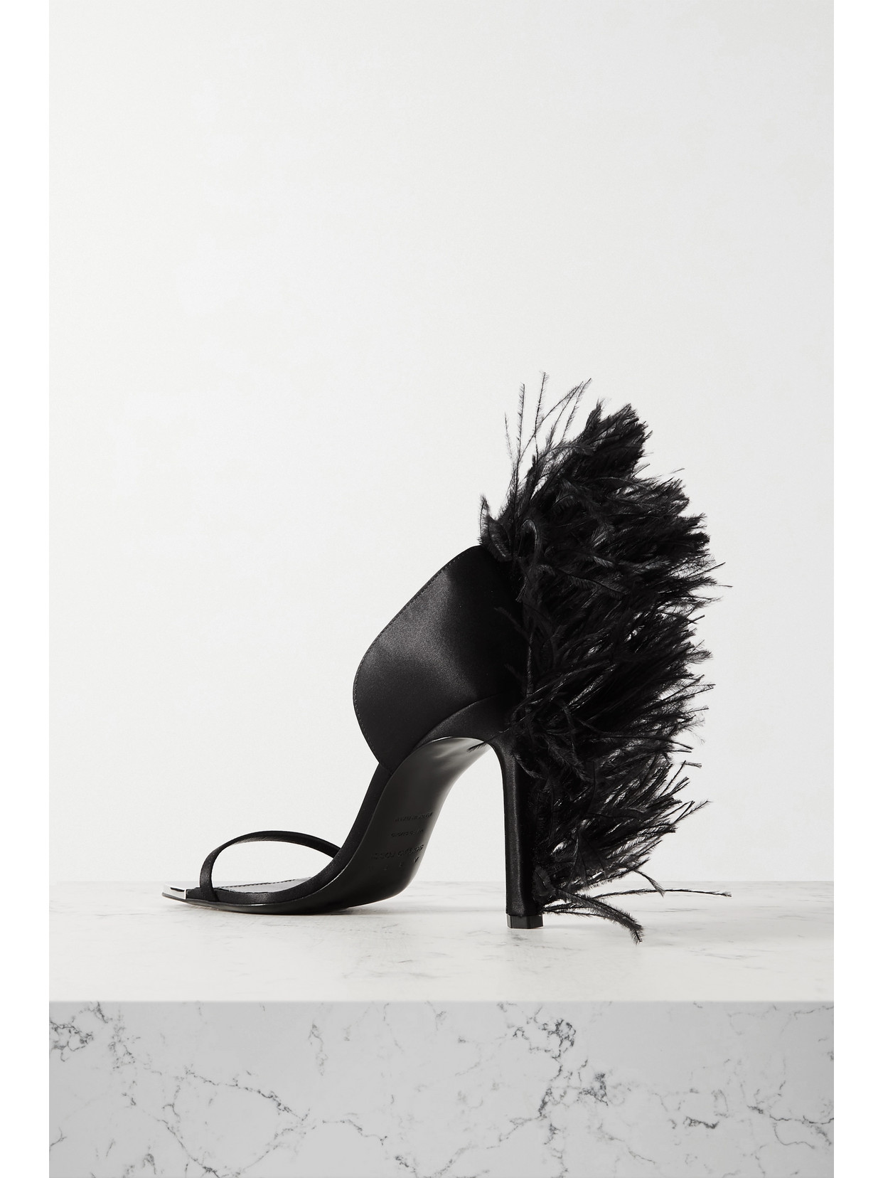 Sergio Rossi + Area Feather-trimmed Satin Sandals In Black