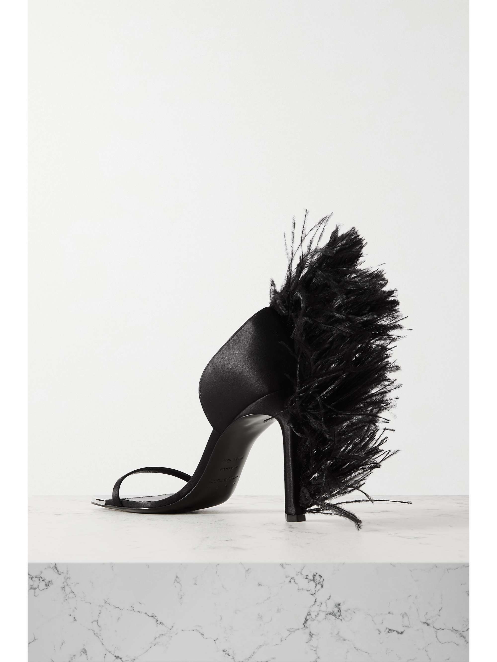 SERGIO ROSSI + AREA feather-trimmed satin sandals