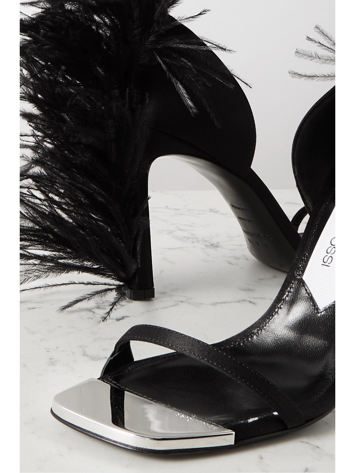 Sergio Rossi + Area Feather-trimmed Satin Sandals In Black