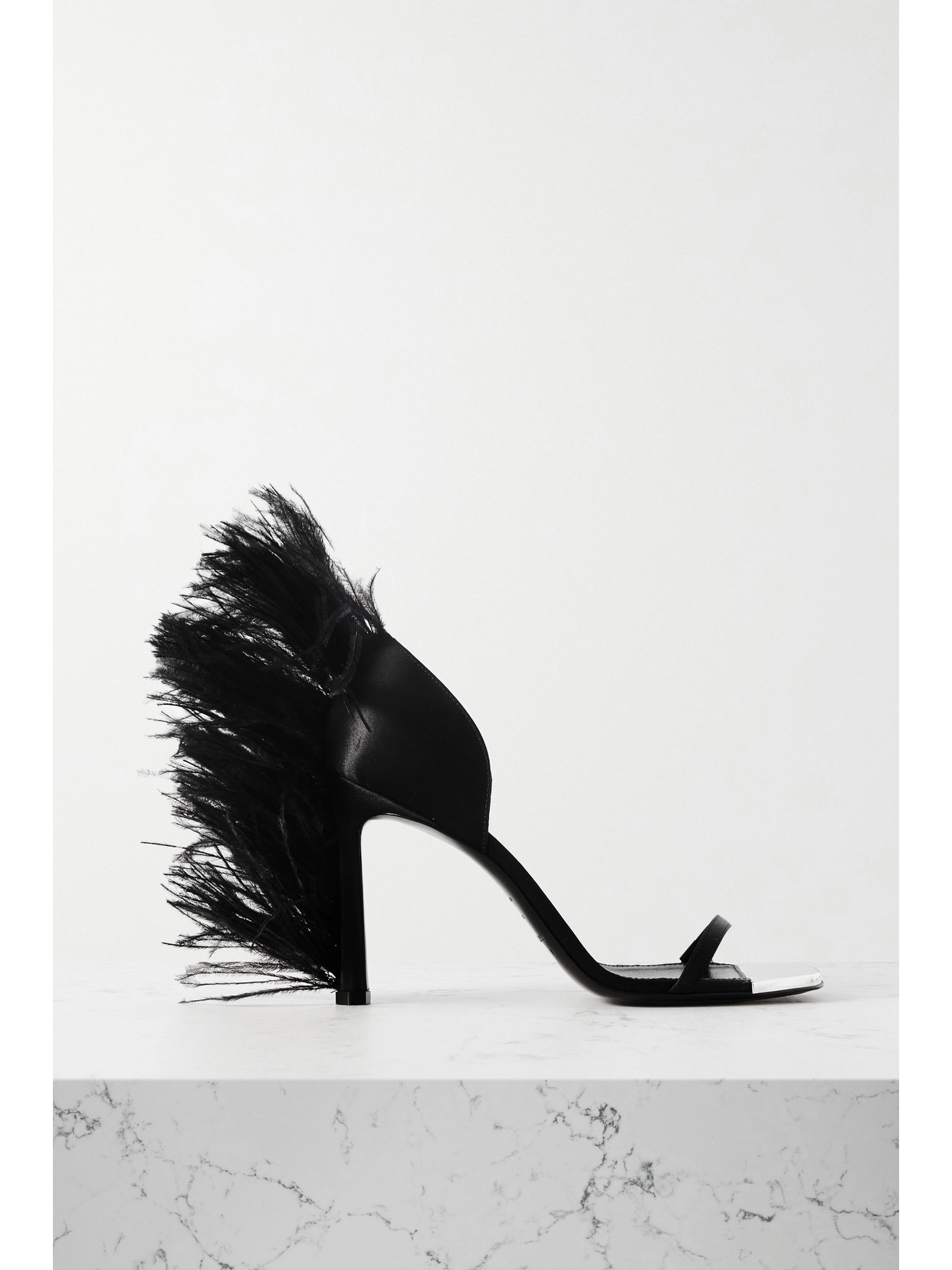 Sergio Rossi - + Area Feather-trimmed Satin Sandals - Black