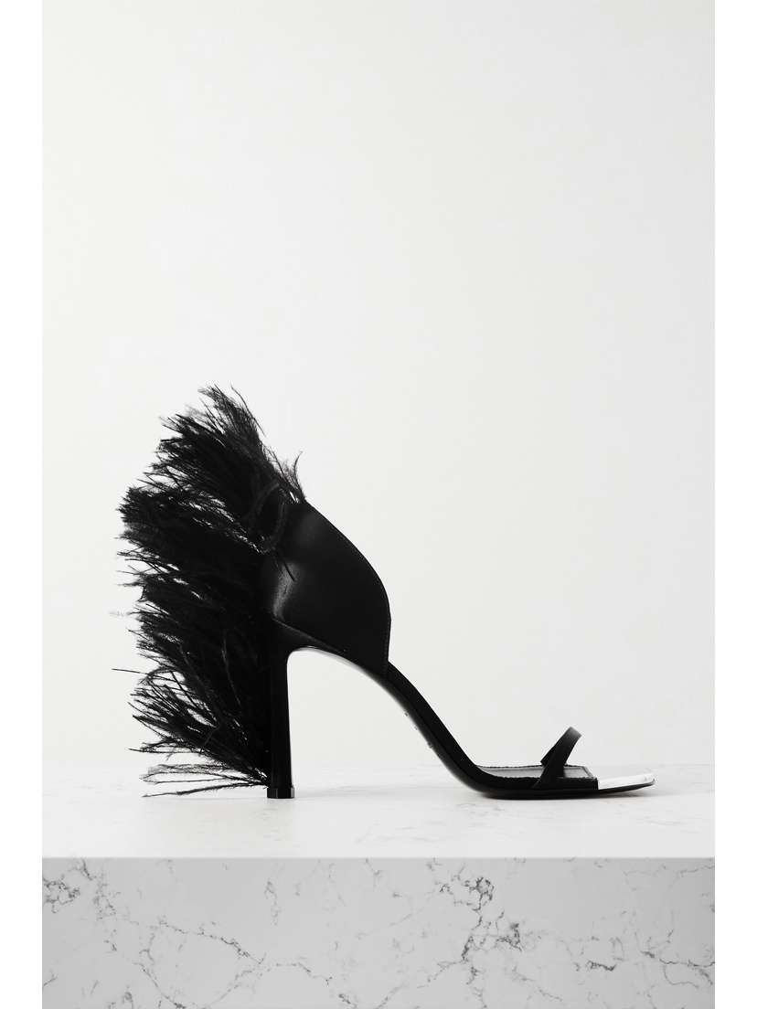 Sergio Rossi + Area Feather-trimmed Satin Sandals