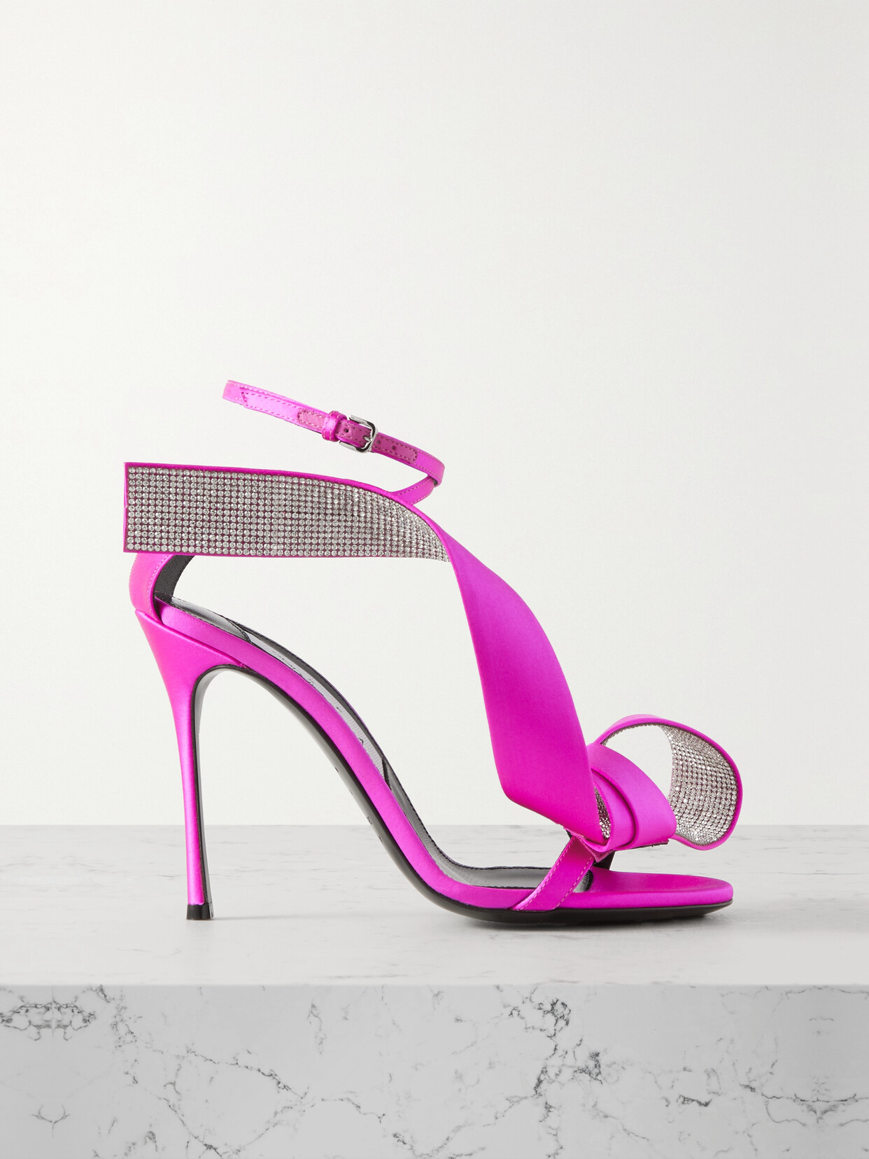 SERGIO ROSSI + AREA MARQUISE CRYSTAL-EMBELLISHED SATIN SANDALS