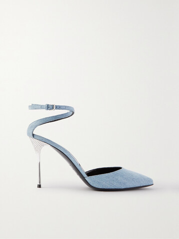 SERGIO ROSSI + AREA crystal-embellished denim pumps