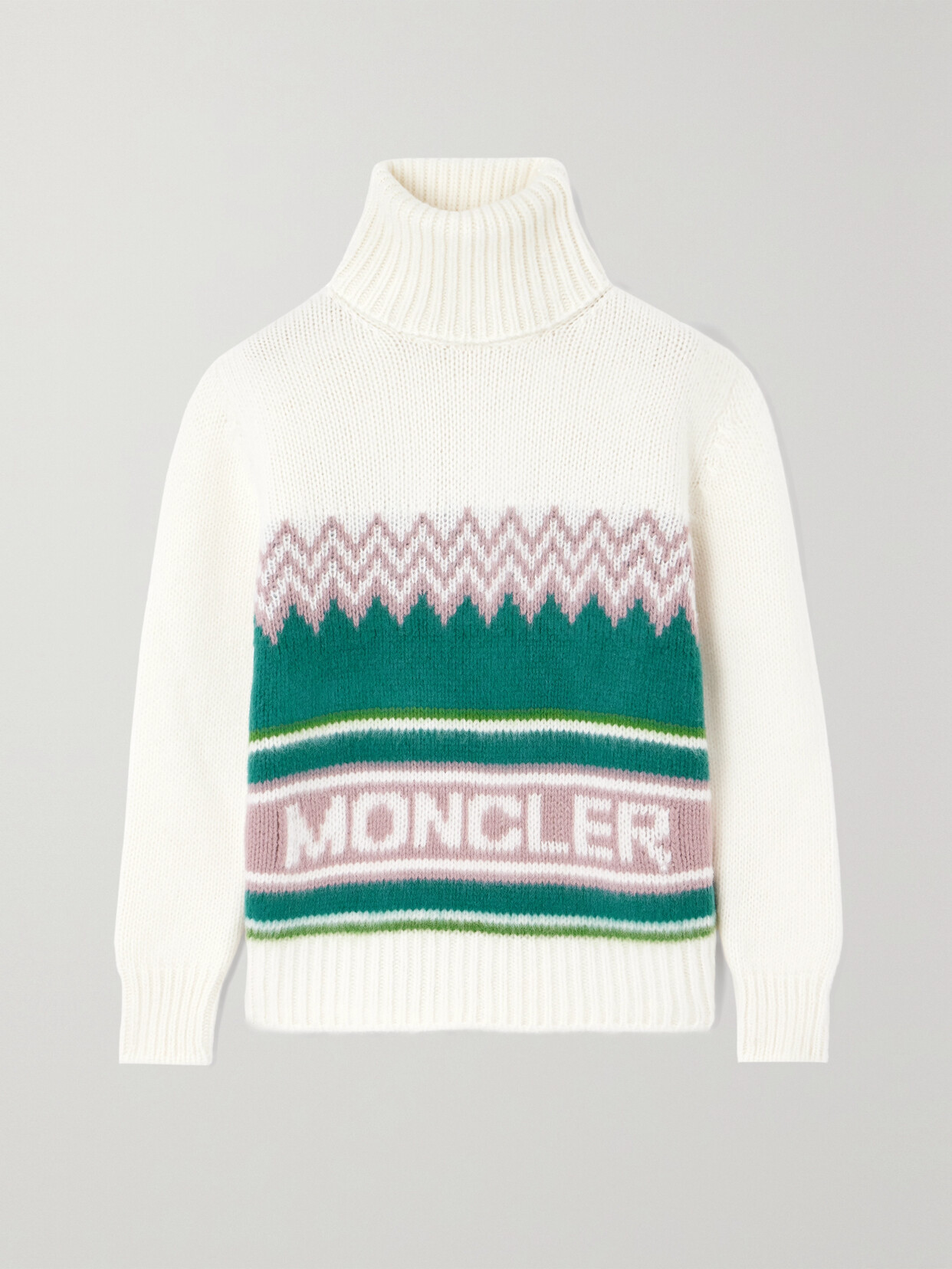 Shop Moncler Intarsia Wool Turtleneck Sweater In White