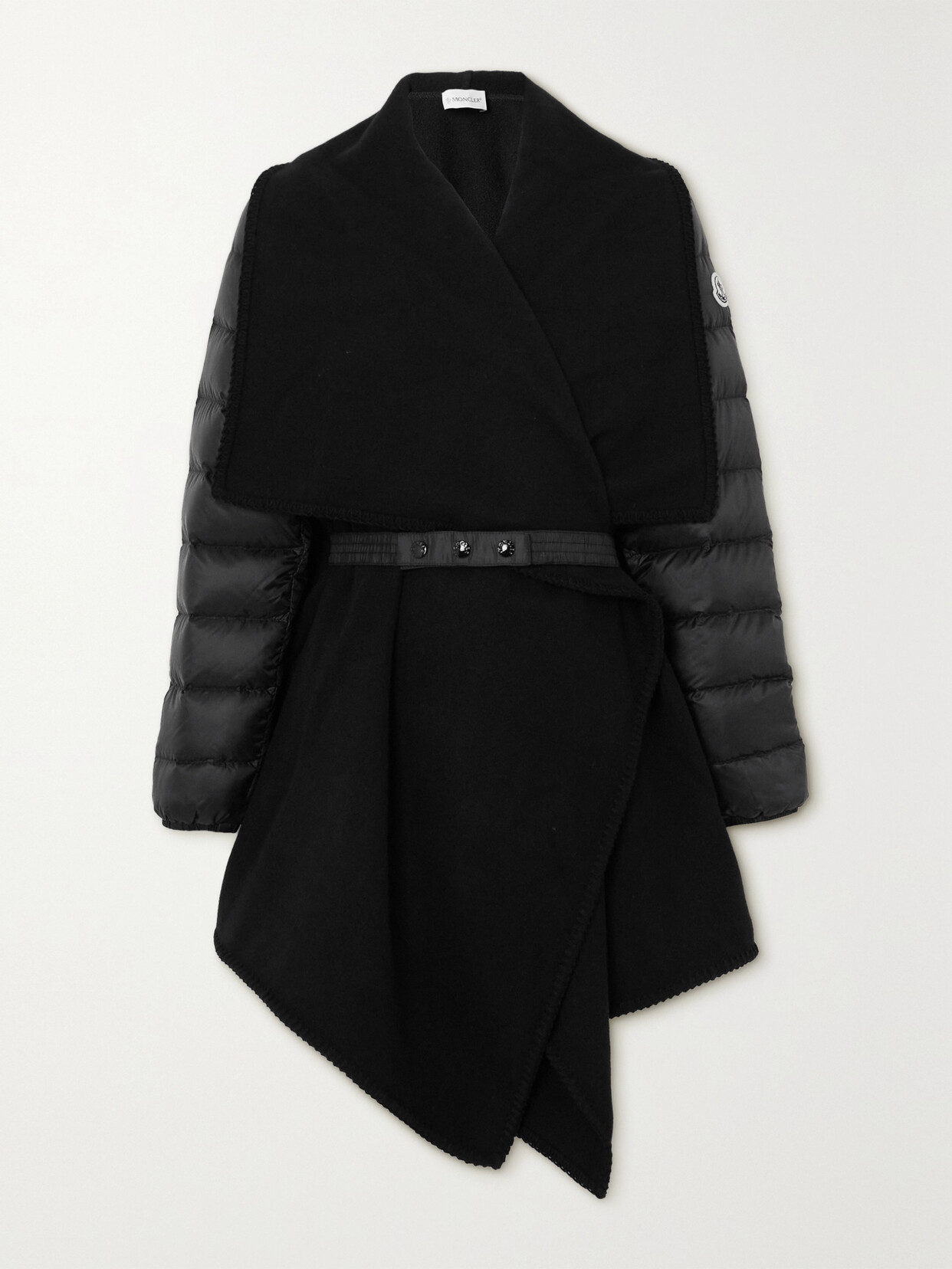 Moncler Belted Wool-blend And Quilted Shell Down Jacket In Black