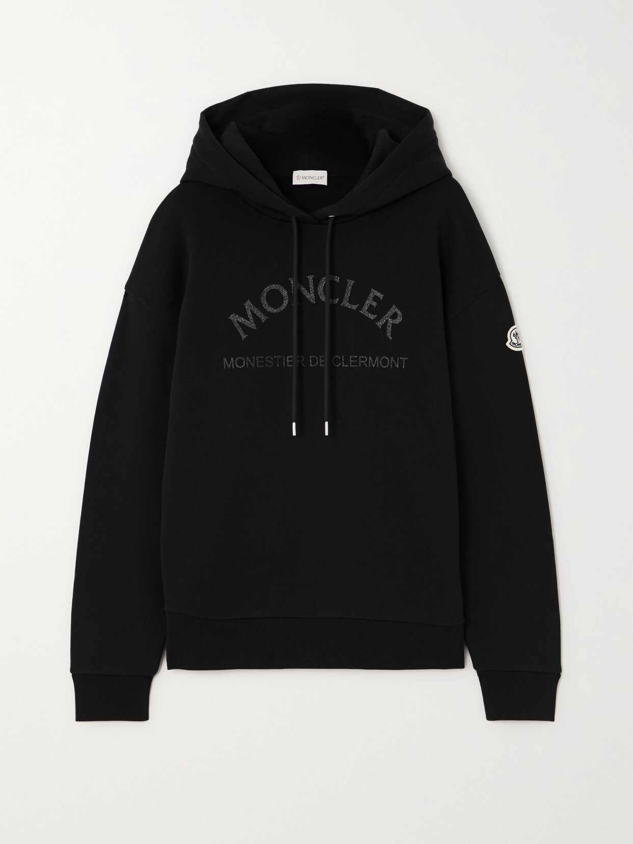 Shop Moncler Oversized Glittered Cotton-jersey Hoodie In Black