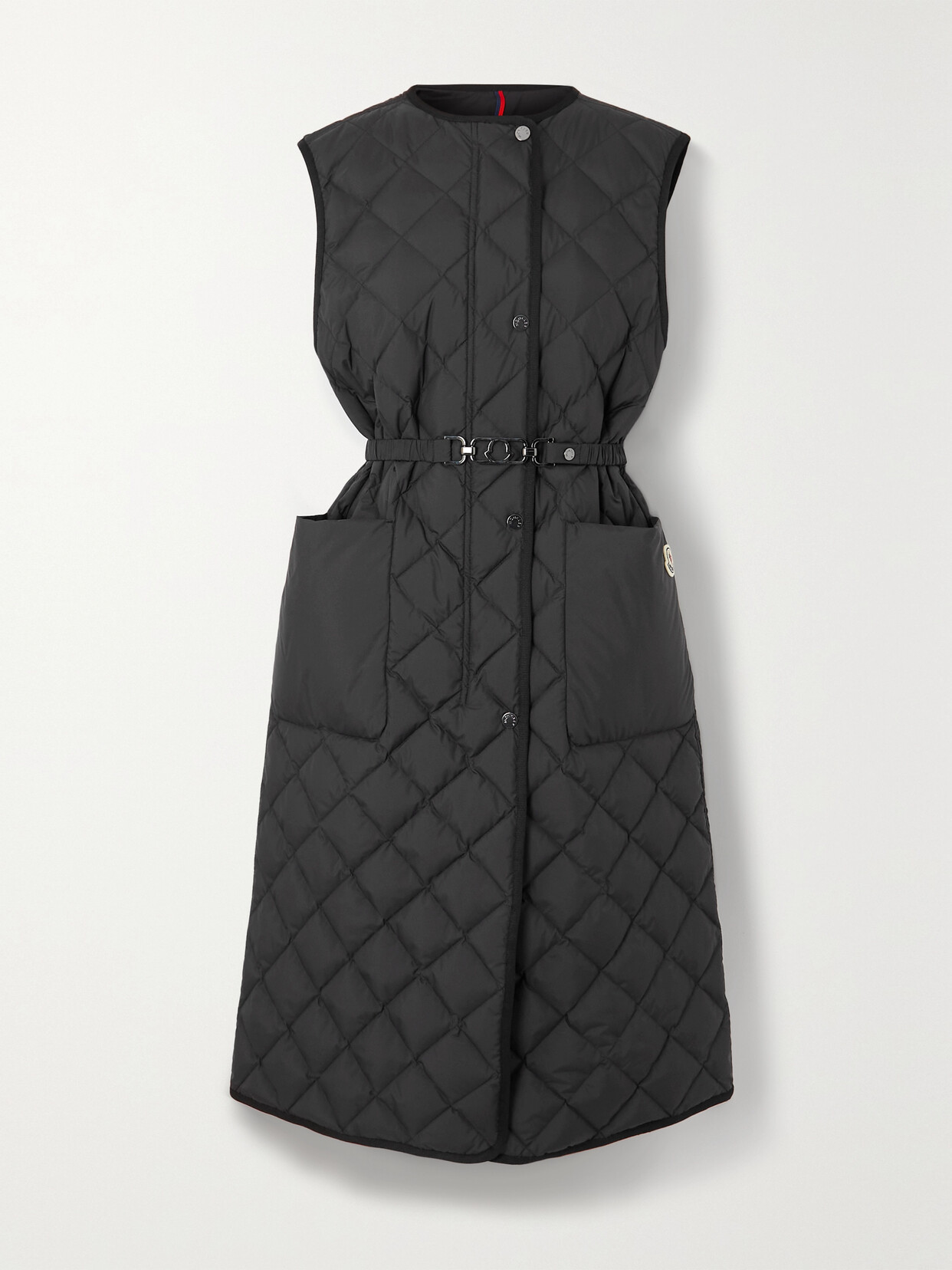 Shop Moncler Butor Appliquéd Belted Quilted Shell Down Gilet In Black