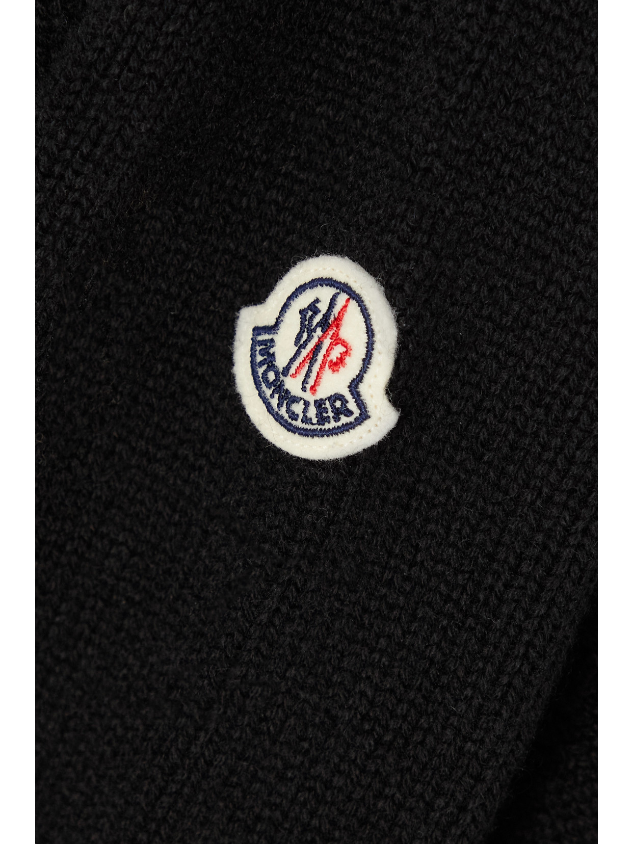 MONCLER APPLIQUÉD STRIPED WOOL AND CASHMERE-BLEND SWEATER
