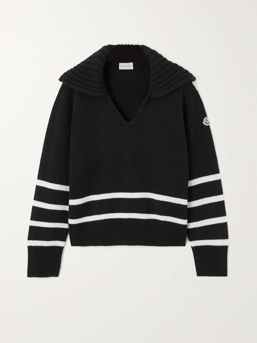 Moncler Appliquéd Striped Wool And Cashmere-blend Sweater