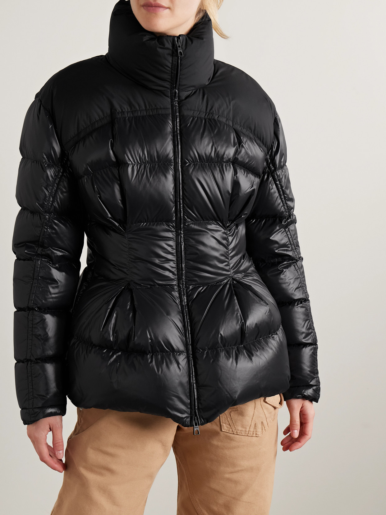 Appliquéd Quilted Padded Glossed-Shell Down Jacket