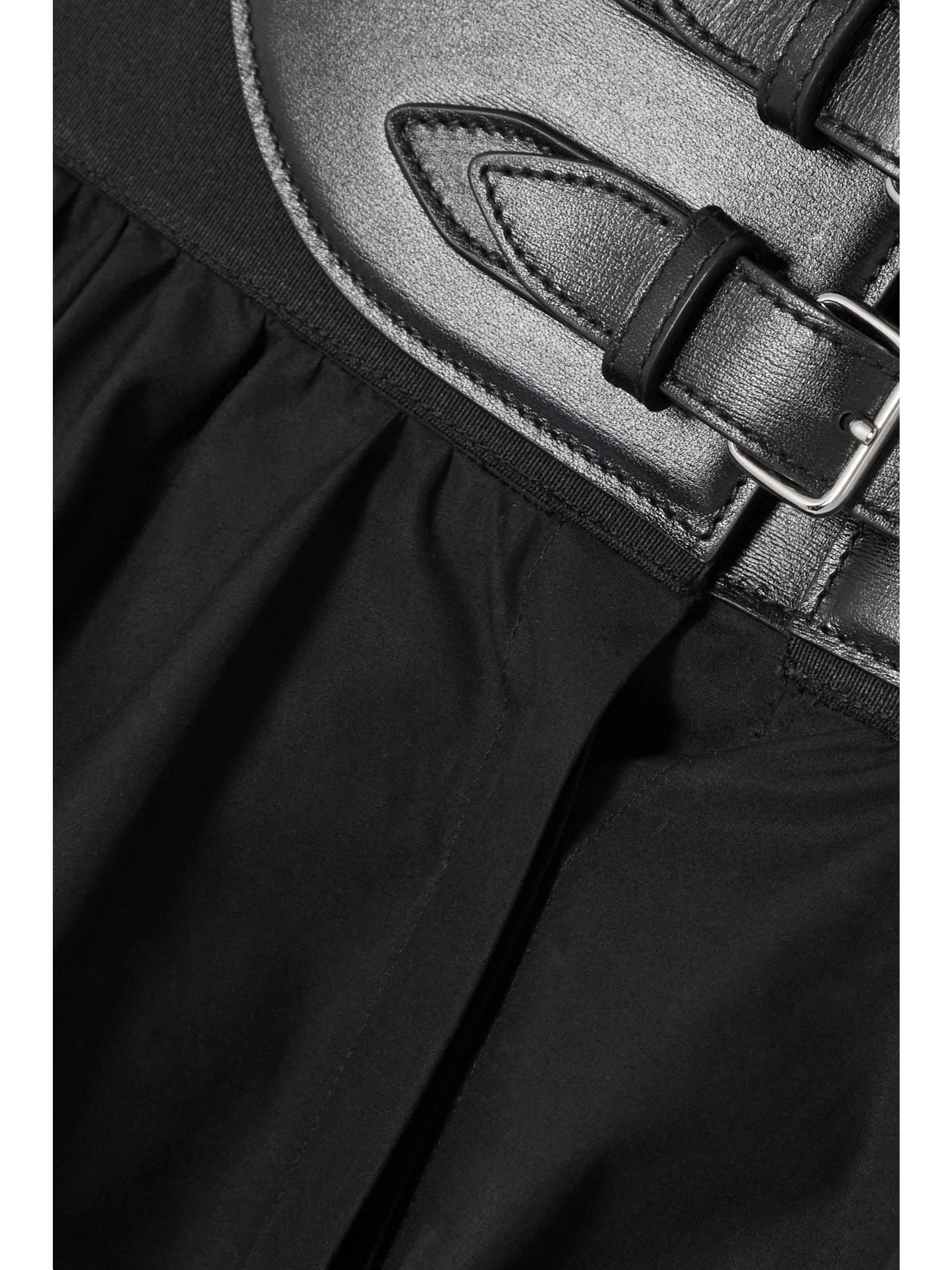 ALAÏA Belted leather-trimmed cotton-poplin skirt