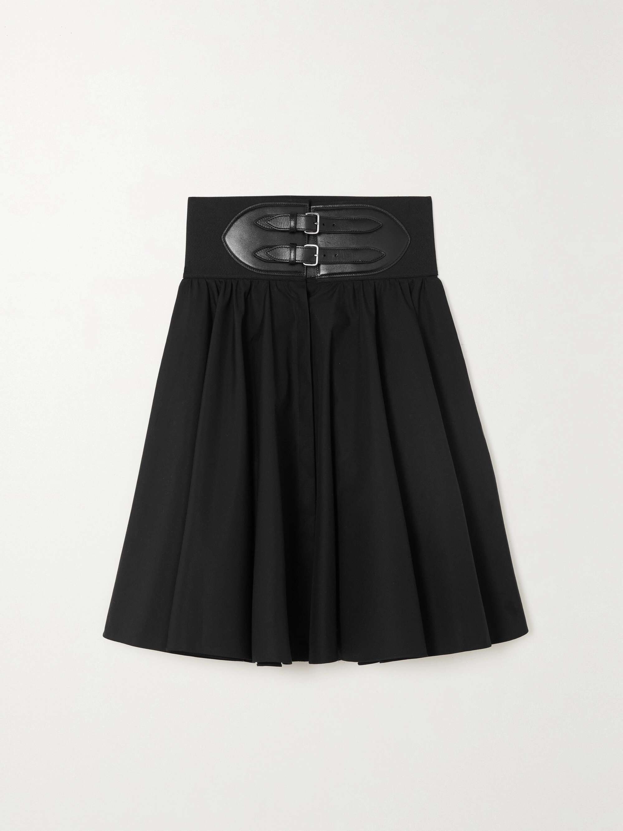 Archetypes belted leather-trimmed cotton-poplin skirt