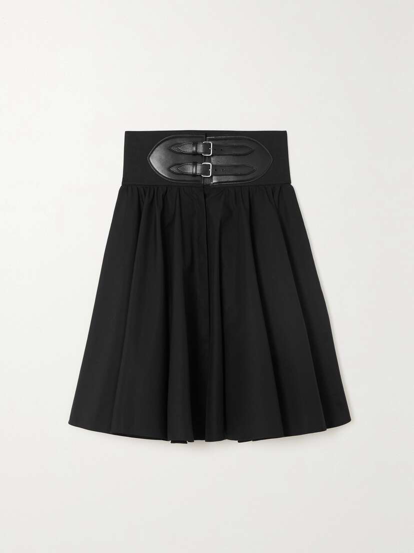 Alaïa Archetypes Belted Leather-trimmed Cotton-poplin Skirt