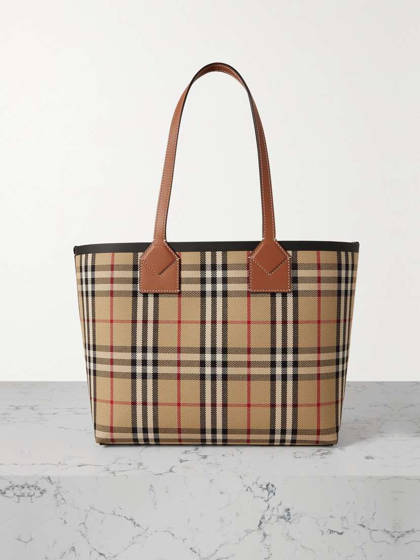 Burberry Small Leather-trimmed Checked Cotton-canvas Tote -  - One size
