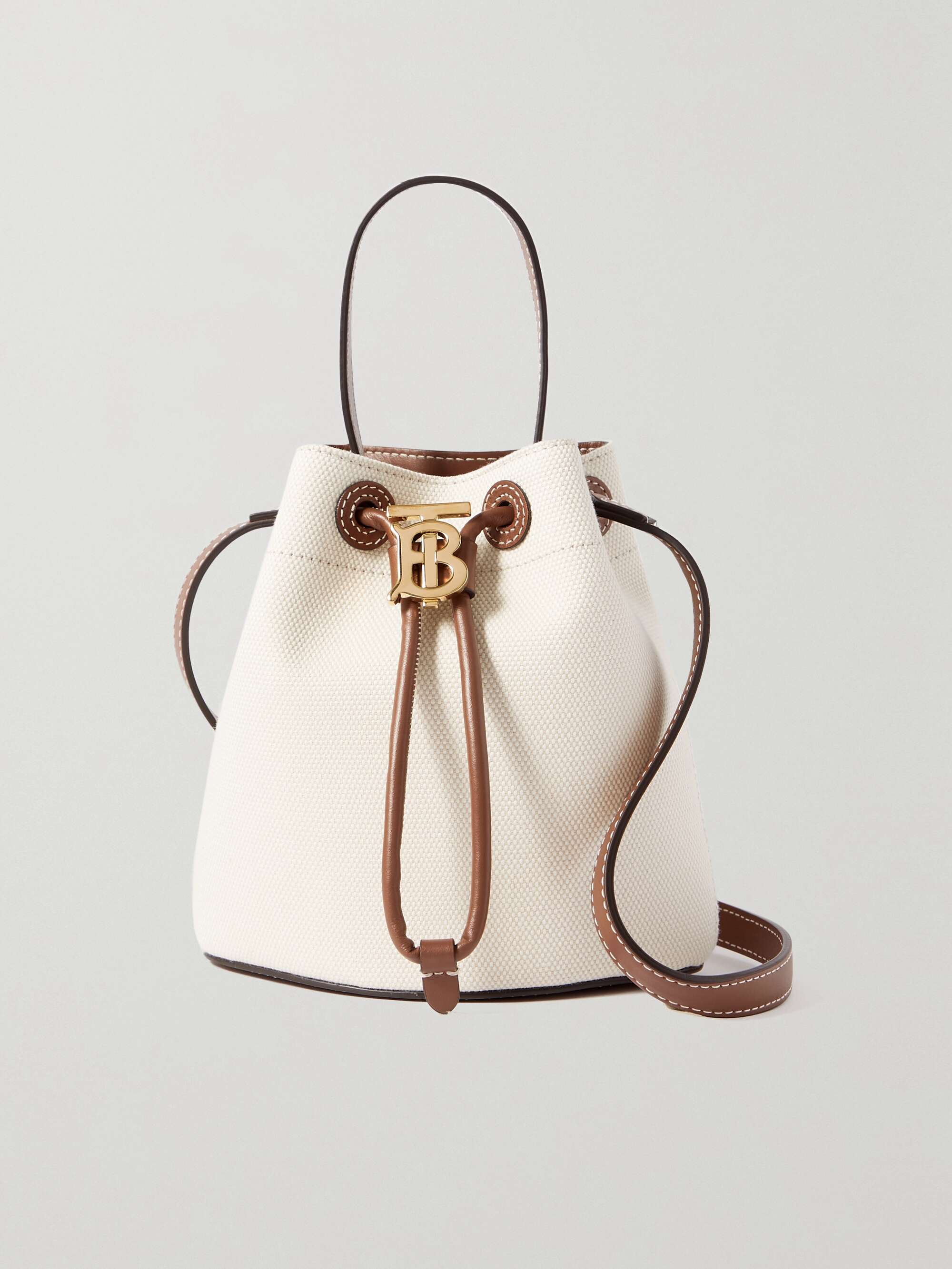 BURBERRY Mini embellished leather-trimmed cotton-canvas bucket bag | NET-A-PORTER
