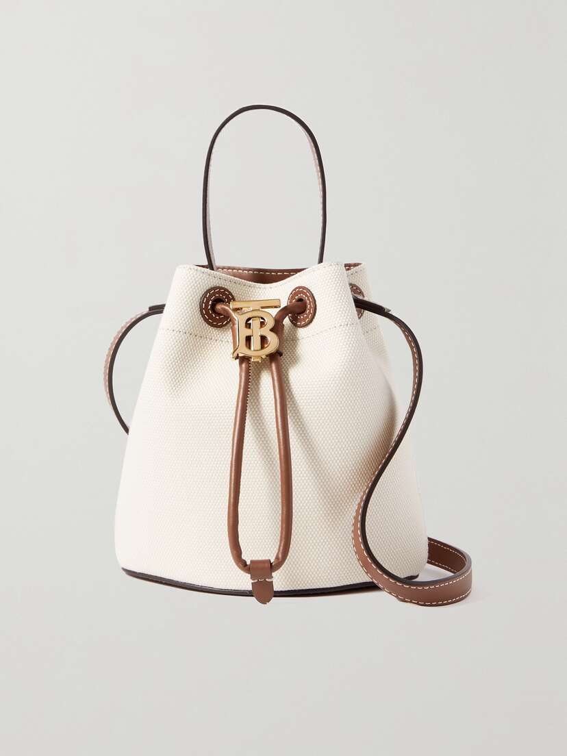 Burberry Mini Embellished Leather-trimmed Cotton-canvas Bucket Bag -  - One size