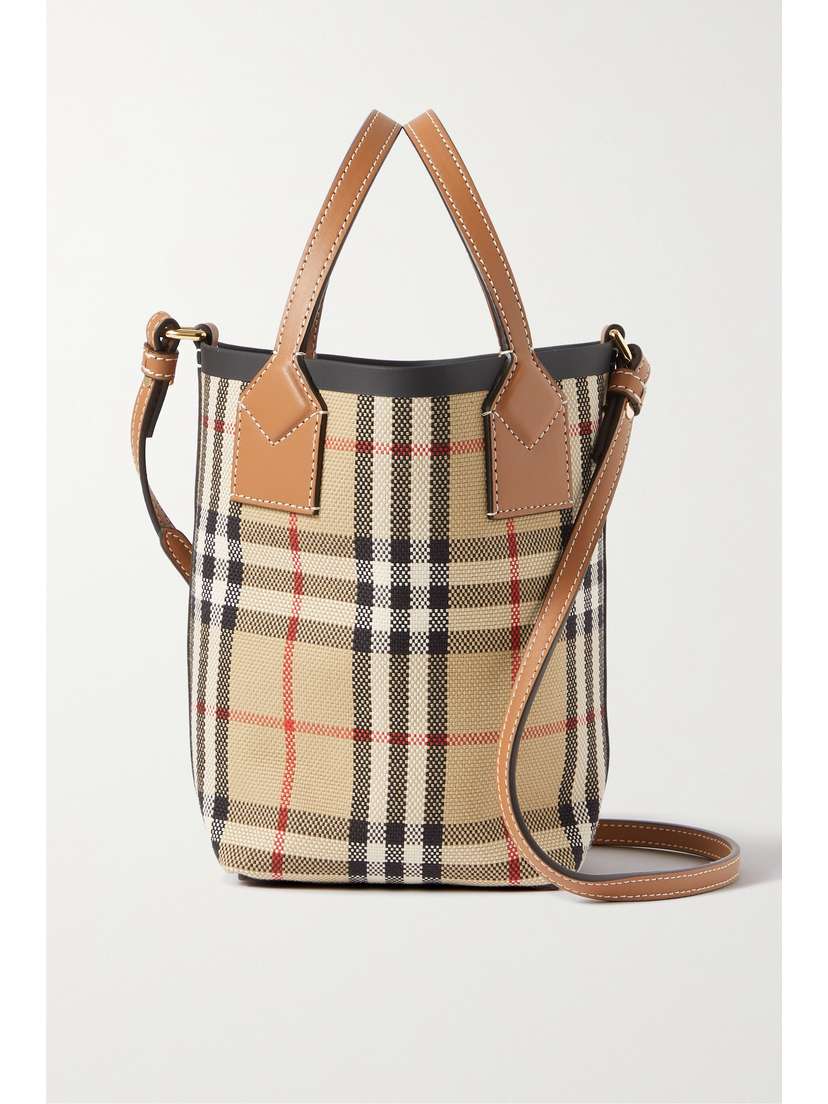 Burberry Leather-trimmed Checked Canvas Tote -  - One size