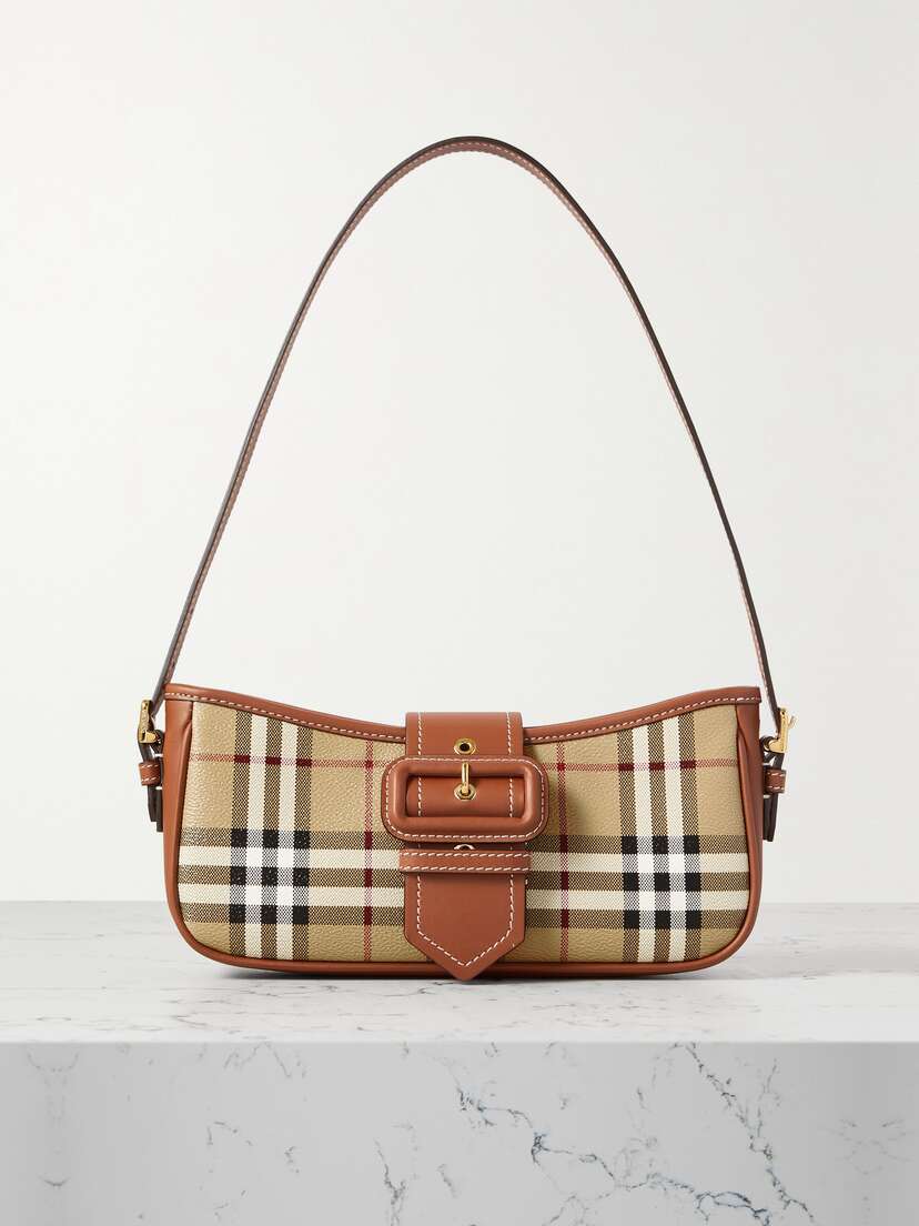 Burberry Leather-trimmed Checked Coated-canvas Shoulder Bag