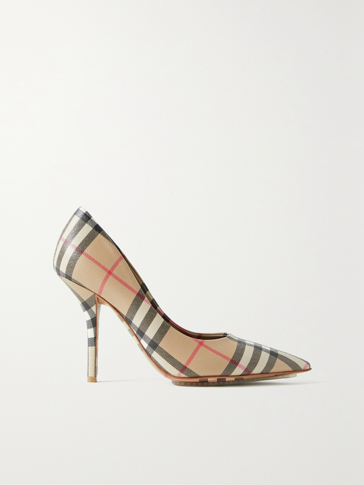 Burberry Checked Textured-leather Pumps - Neutrals
