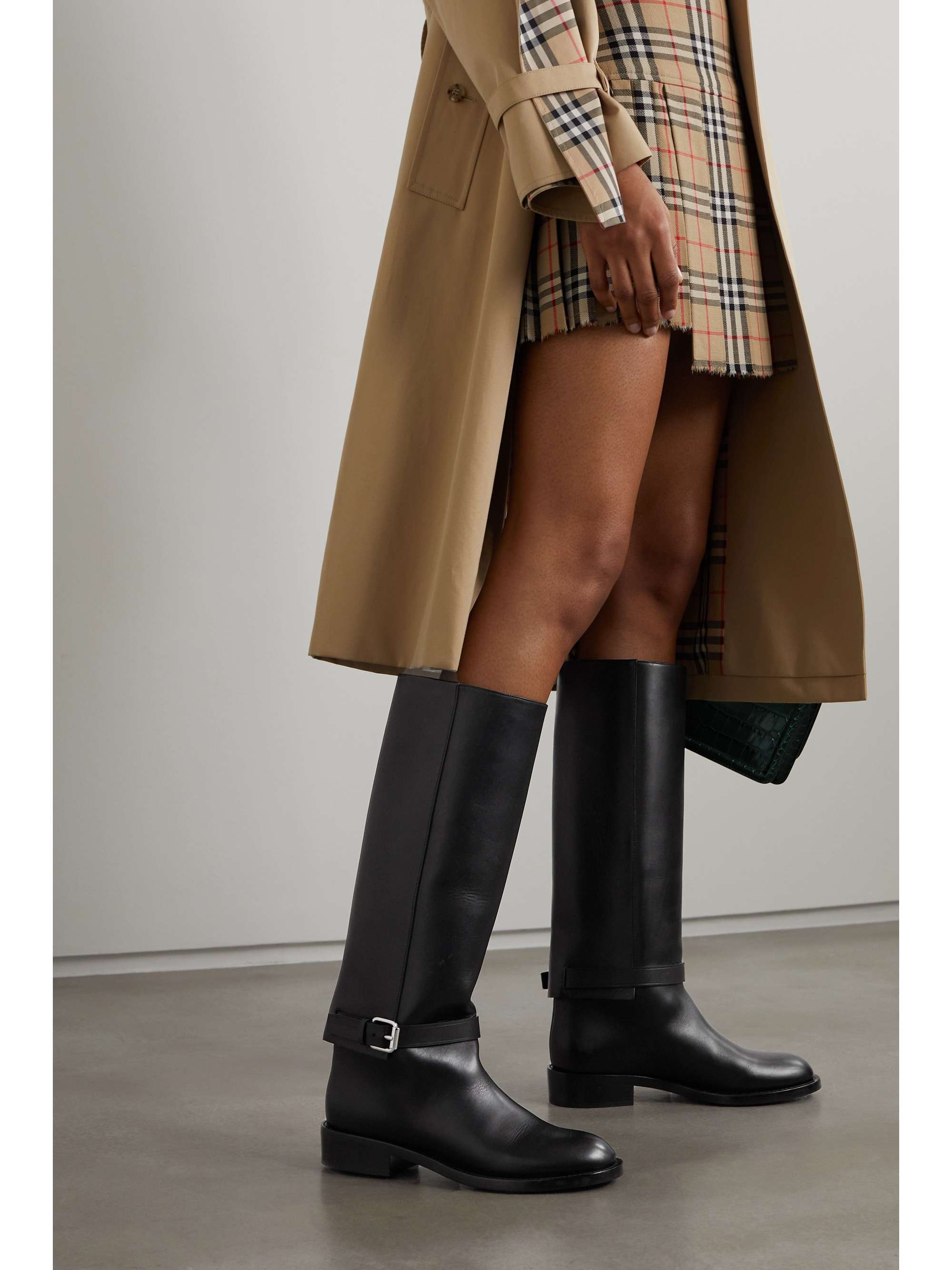 Buckled leather knee boots