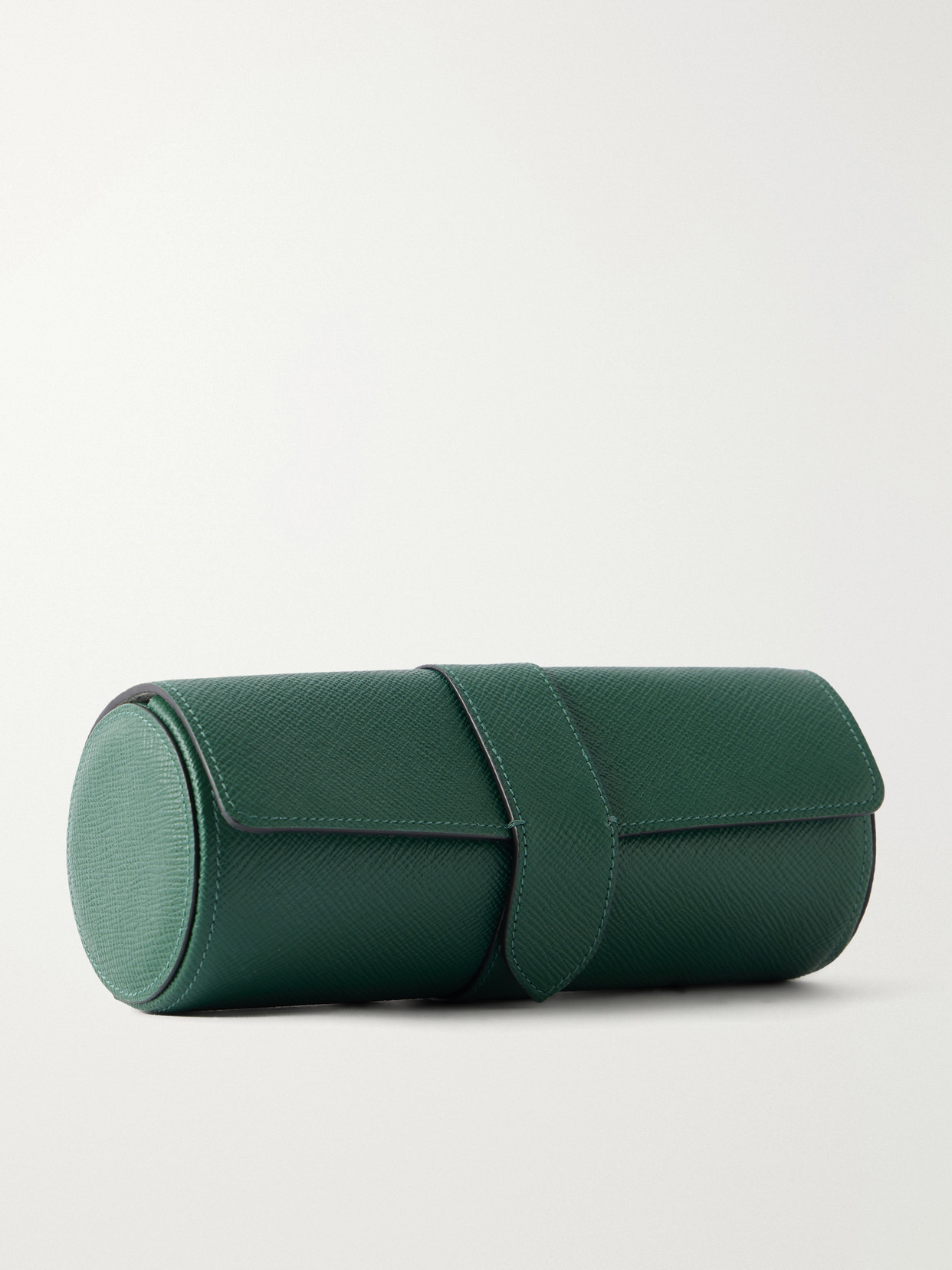 Smythson Panama Leather Watch Case In Green