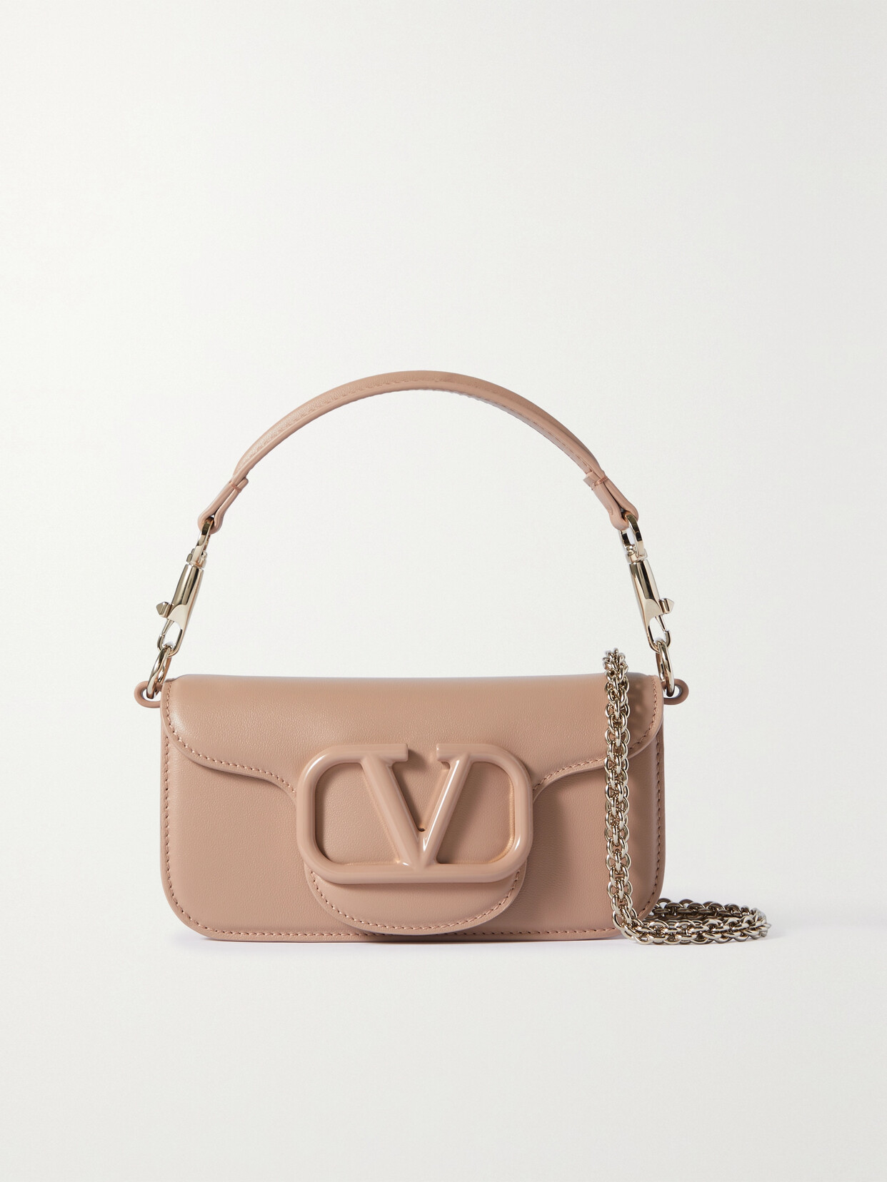 Valentino Garavani - Valentino Garavani Vlogo Textured-leather Shoulder Bag - Neutrals