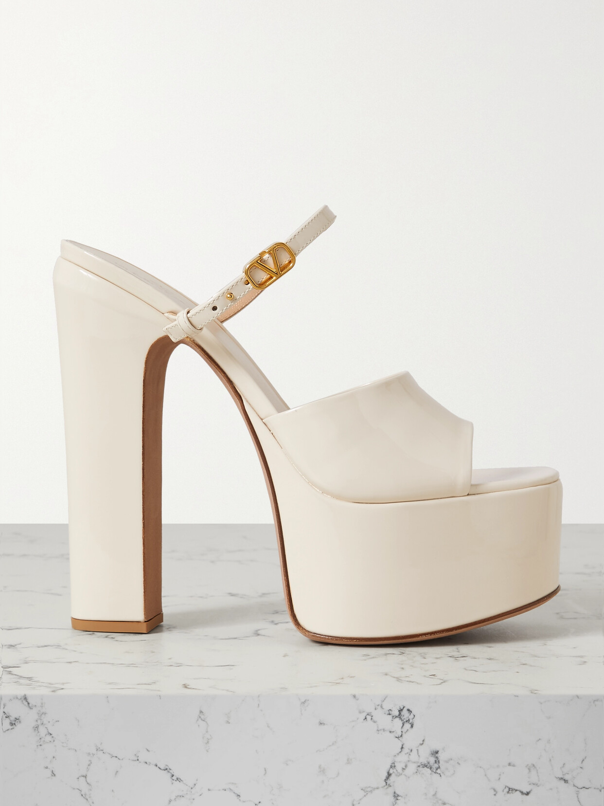 Valentino Garavani Valentino Garavani Tan-go 155 Patent-leather Platform Mules - Ivory