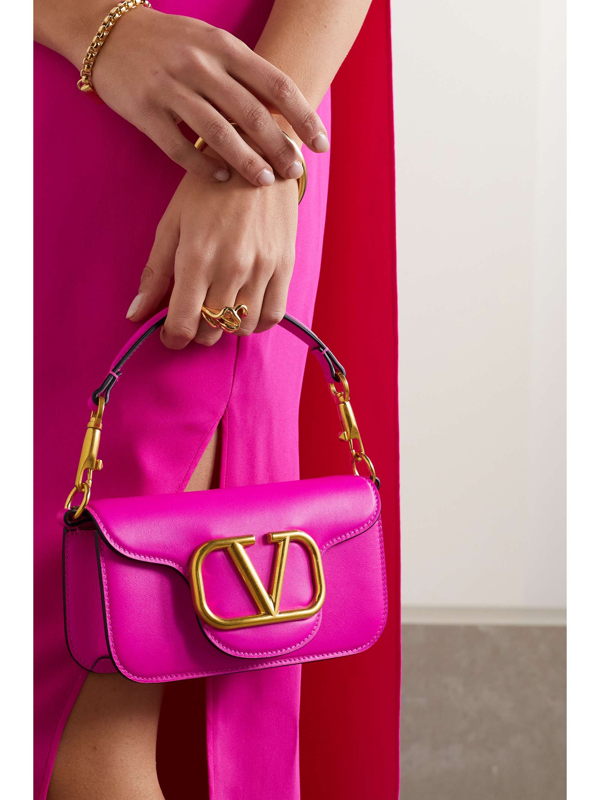 Pink Valentino Rockstud Flap Bracelet Leather Clutch bag