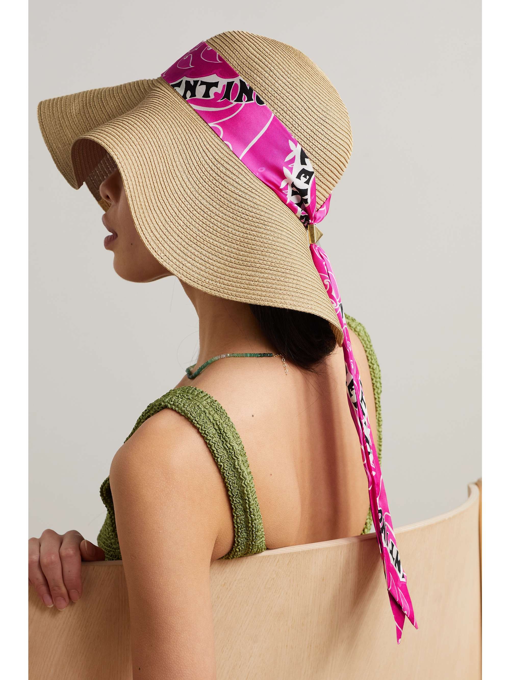 VALENTINO GARAVANI Valentino Garavani printed silk-trimmed straw sunhat