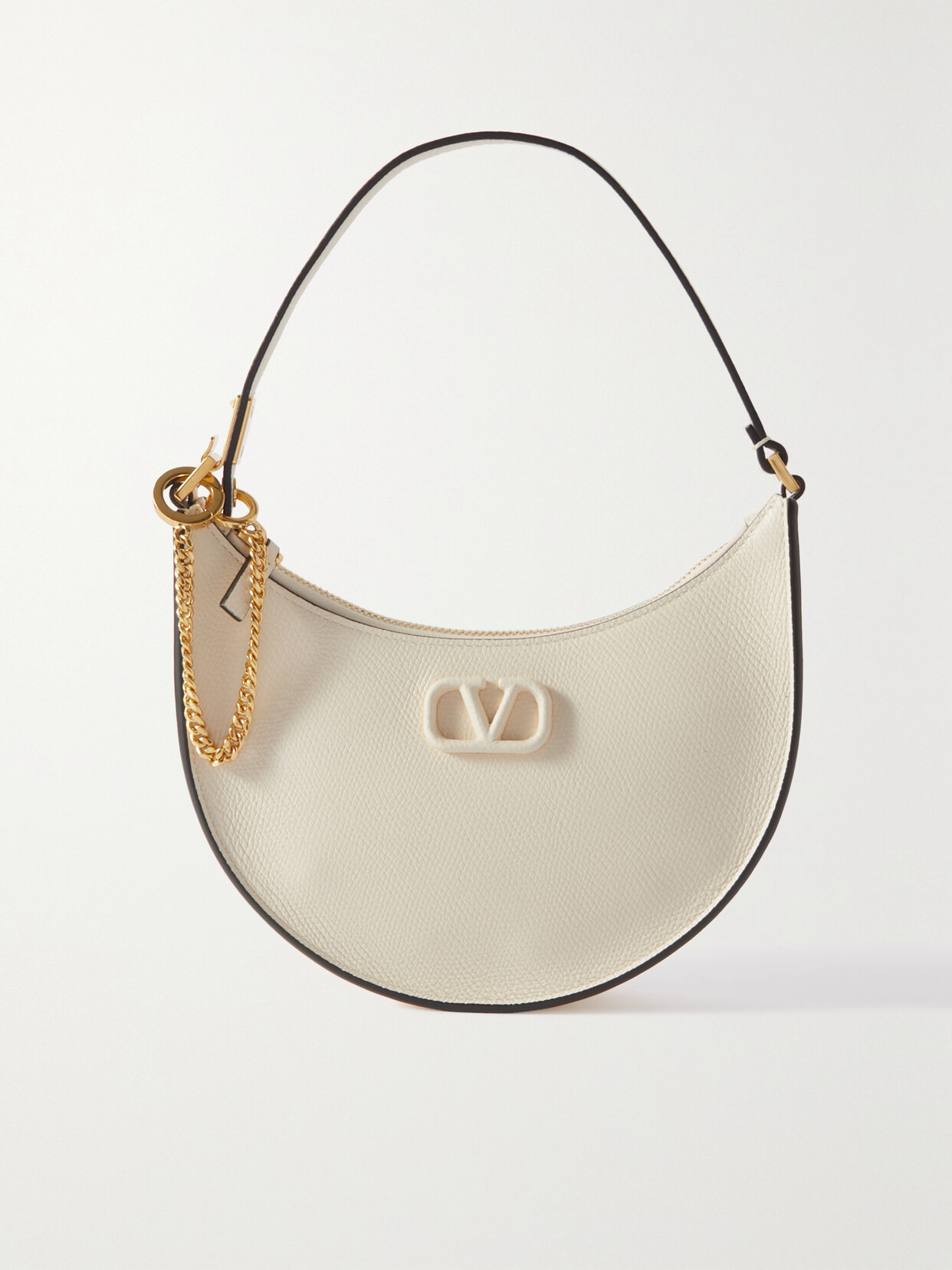 Shop Valentino Vlogo Mini Textured-leather Shoulder Bag In Ivory