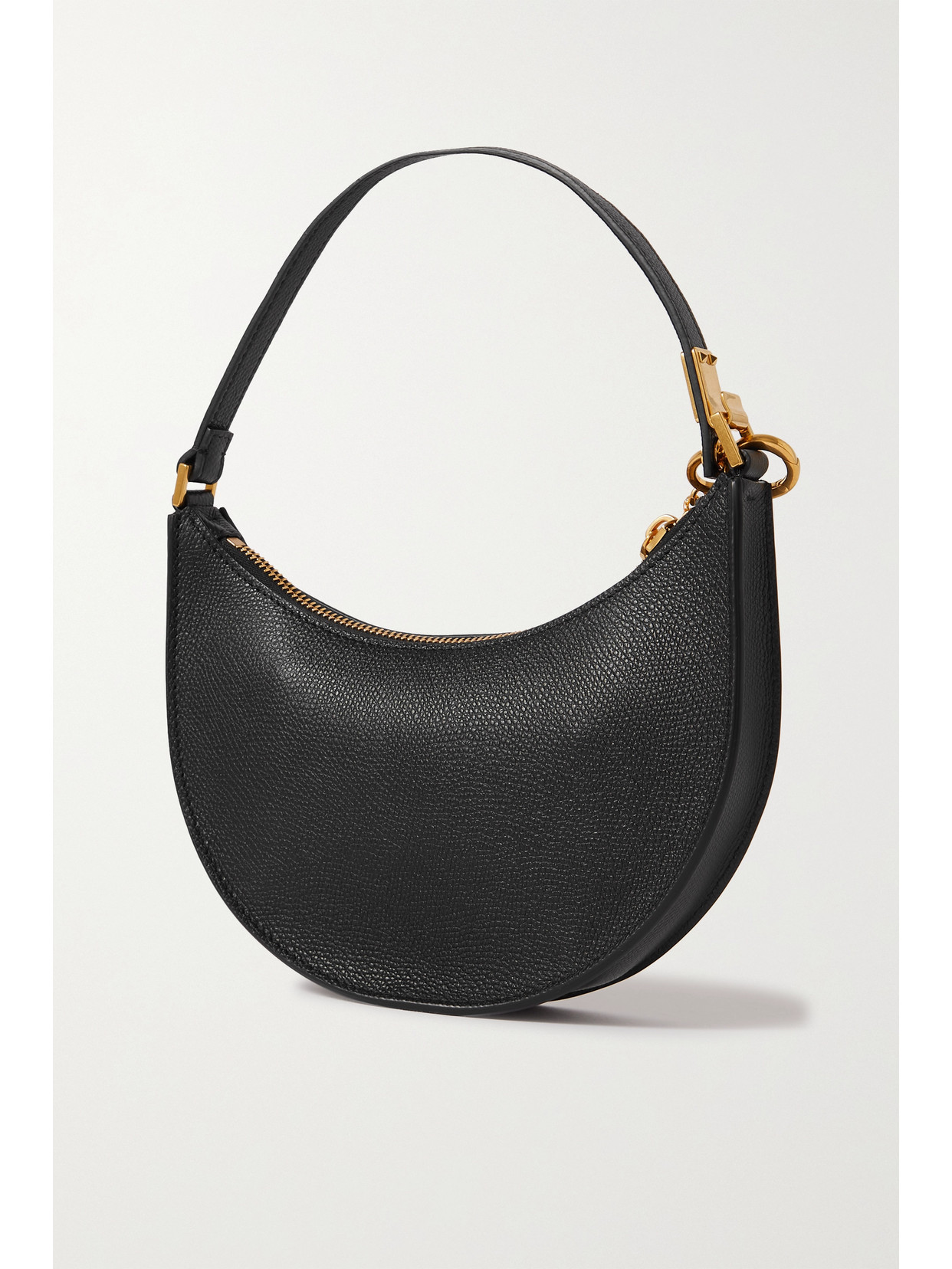 Valentino Half-moon Leather Shoulder Bag With Chain Strap In Black