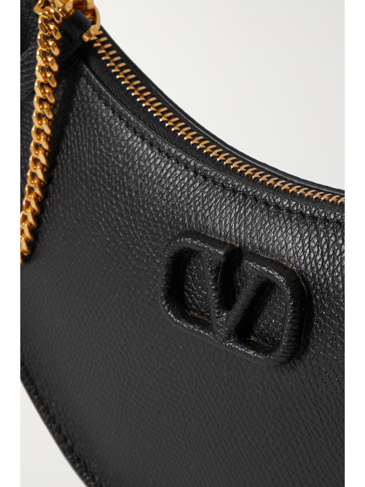 Valentino Half-moon Leather Shoulder Bag With Chain Strap In Black