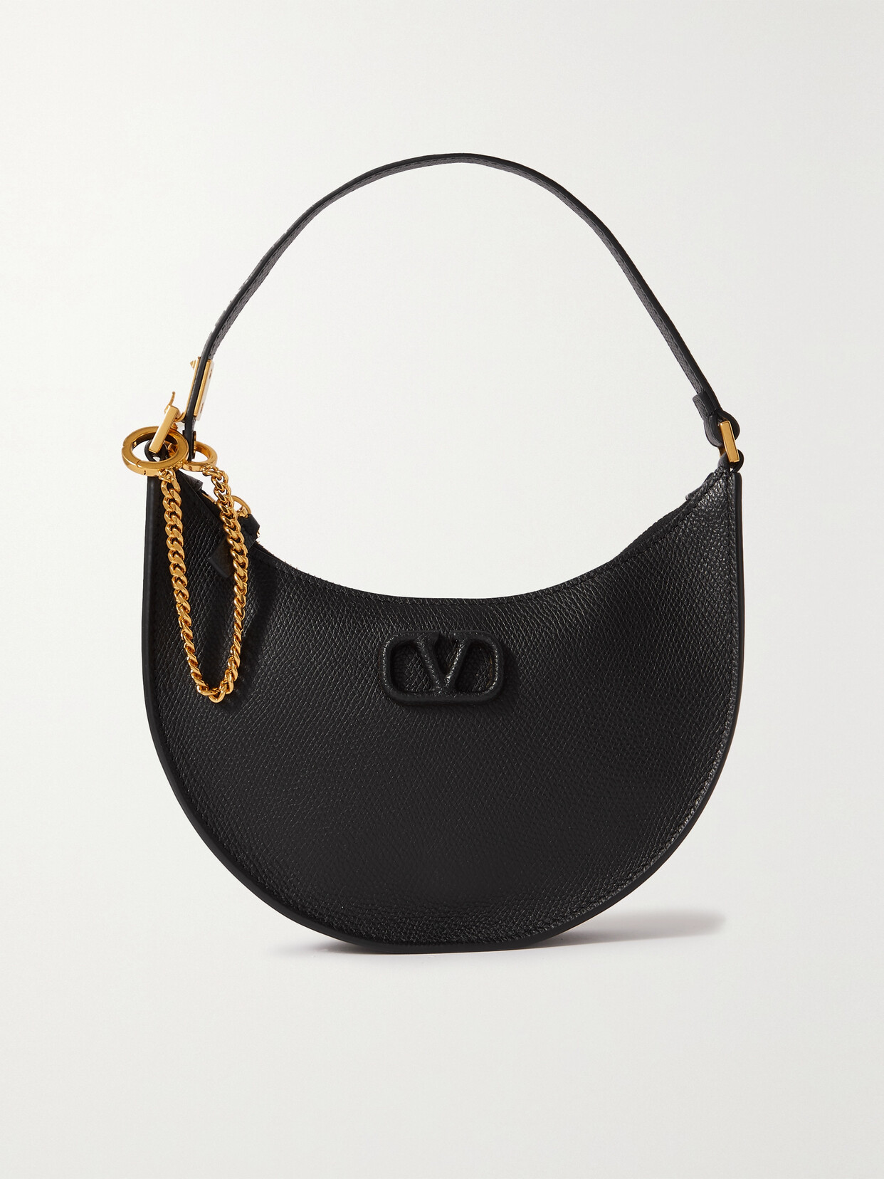 Shop Valentino Vlogo Mini Textured-leather Shoulder Bag In Black