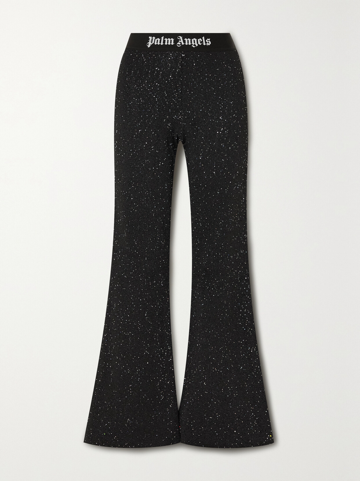 Shop Palm Angels Soiree Sequined Knitted Flared Pants In Black