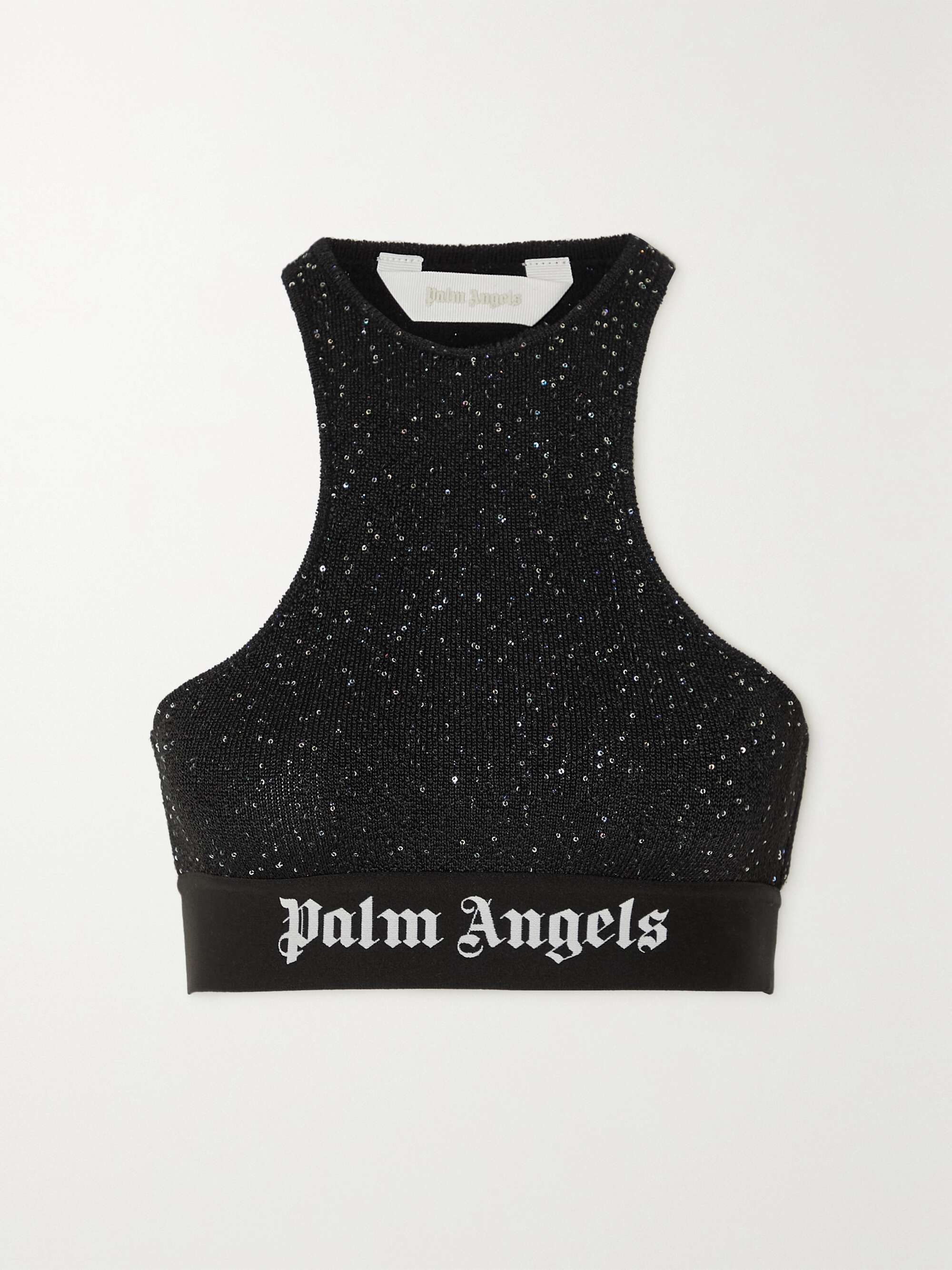 PALM ANGELS Soiree cropped sequined knitted top