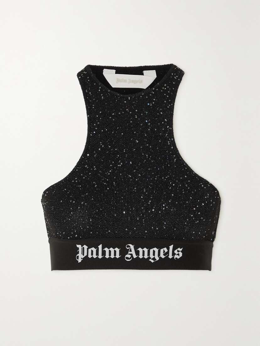 Palm Angels Soiree Cropped Sequined Knitted Top