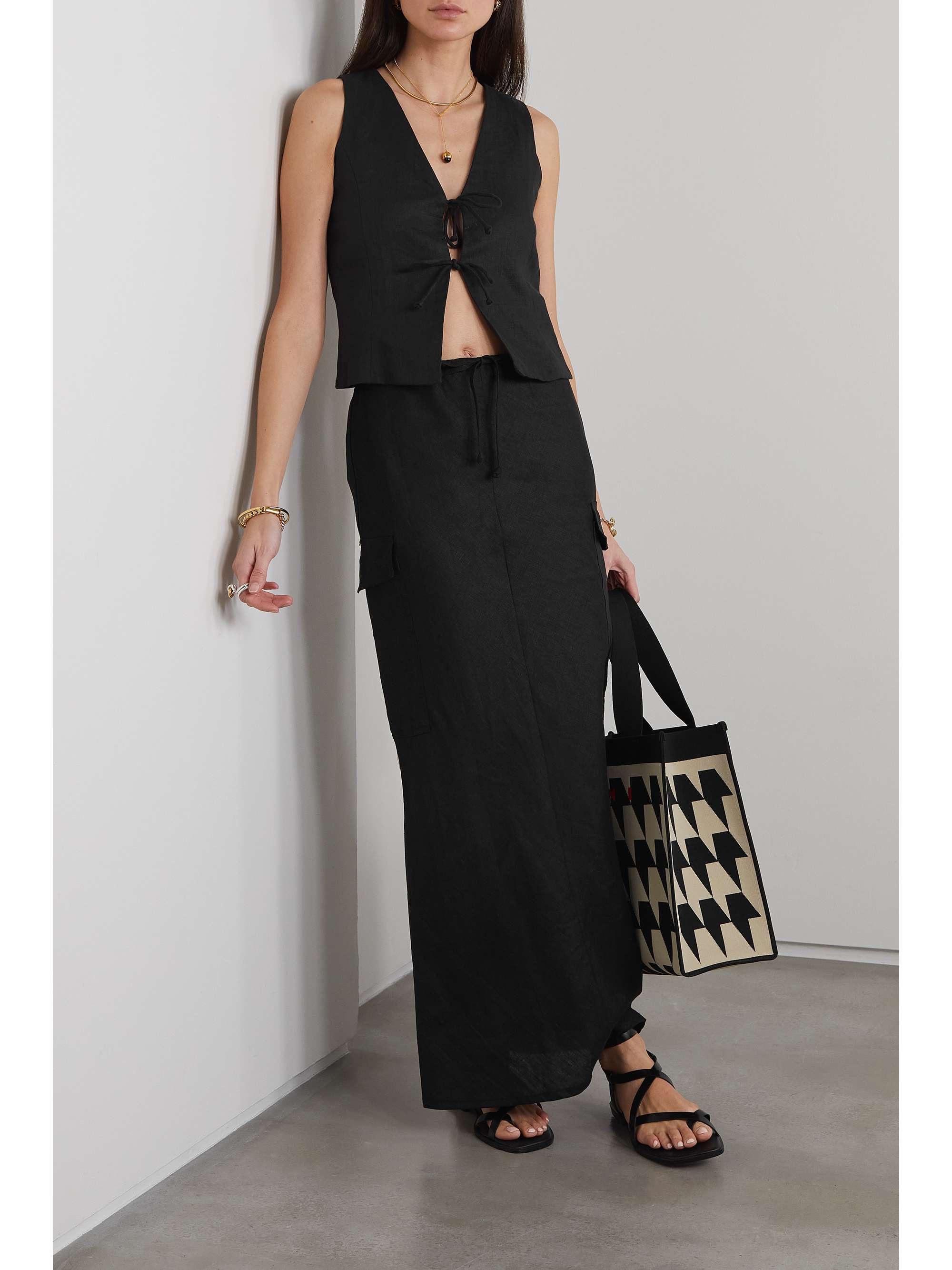 FAITHFULL THE BRAND Elfie tiefront linen top NETAPORTER