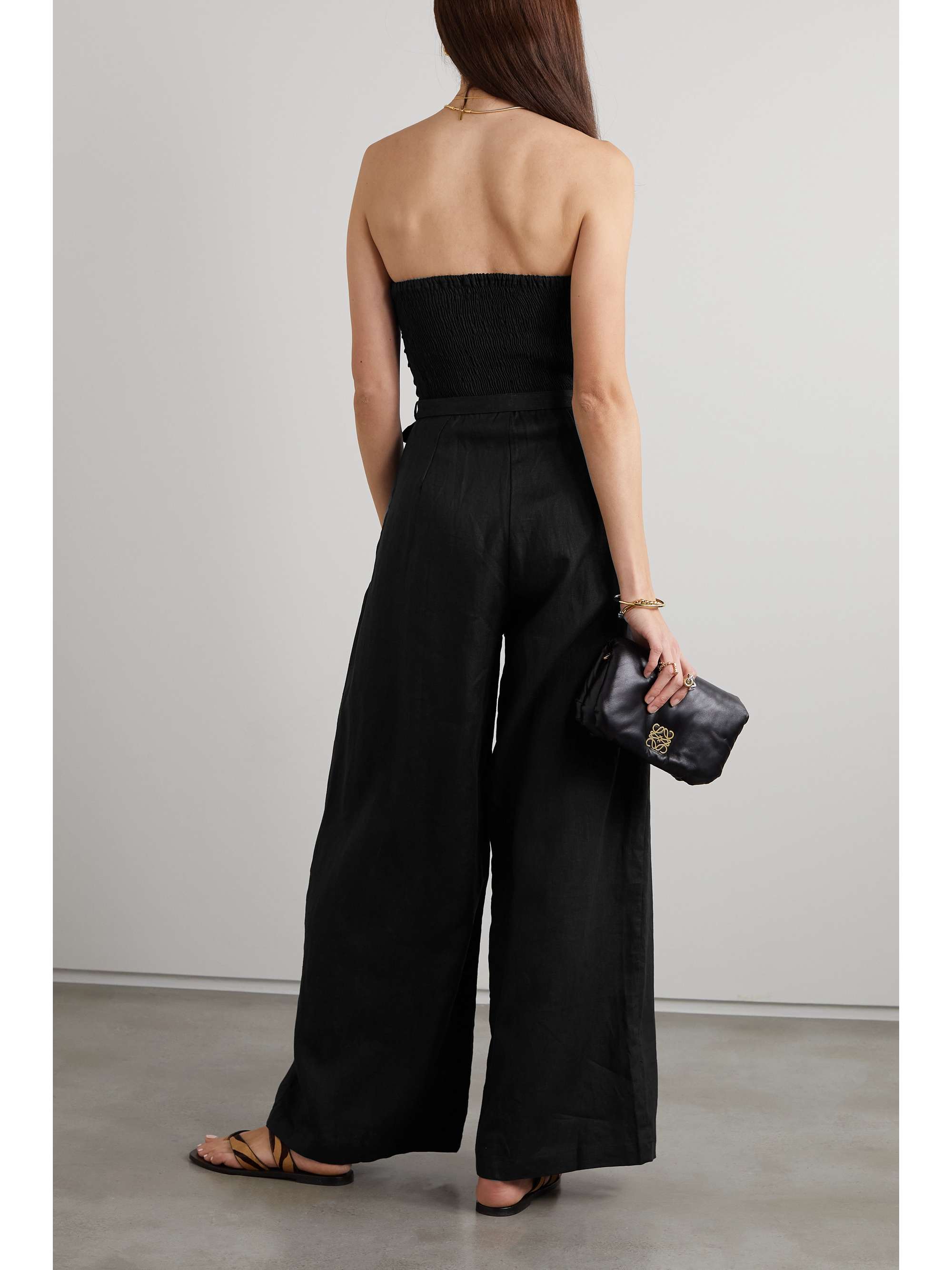 FAITHFULL THE BRAND Alegrias strapless belted linen jumpsuit NETAPORTER