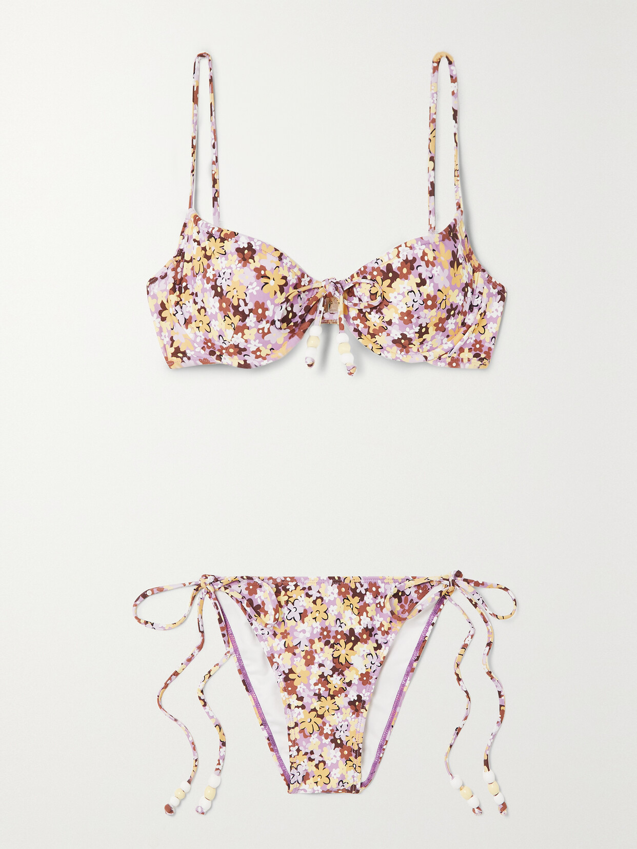 Faithfull The Brand - + Net Sustain Monti Embellished Floral-print Stretch-econyl® Bikini - Purple