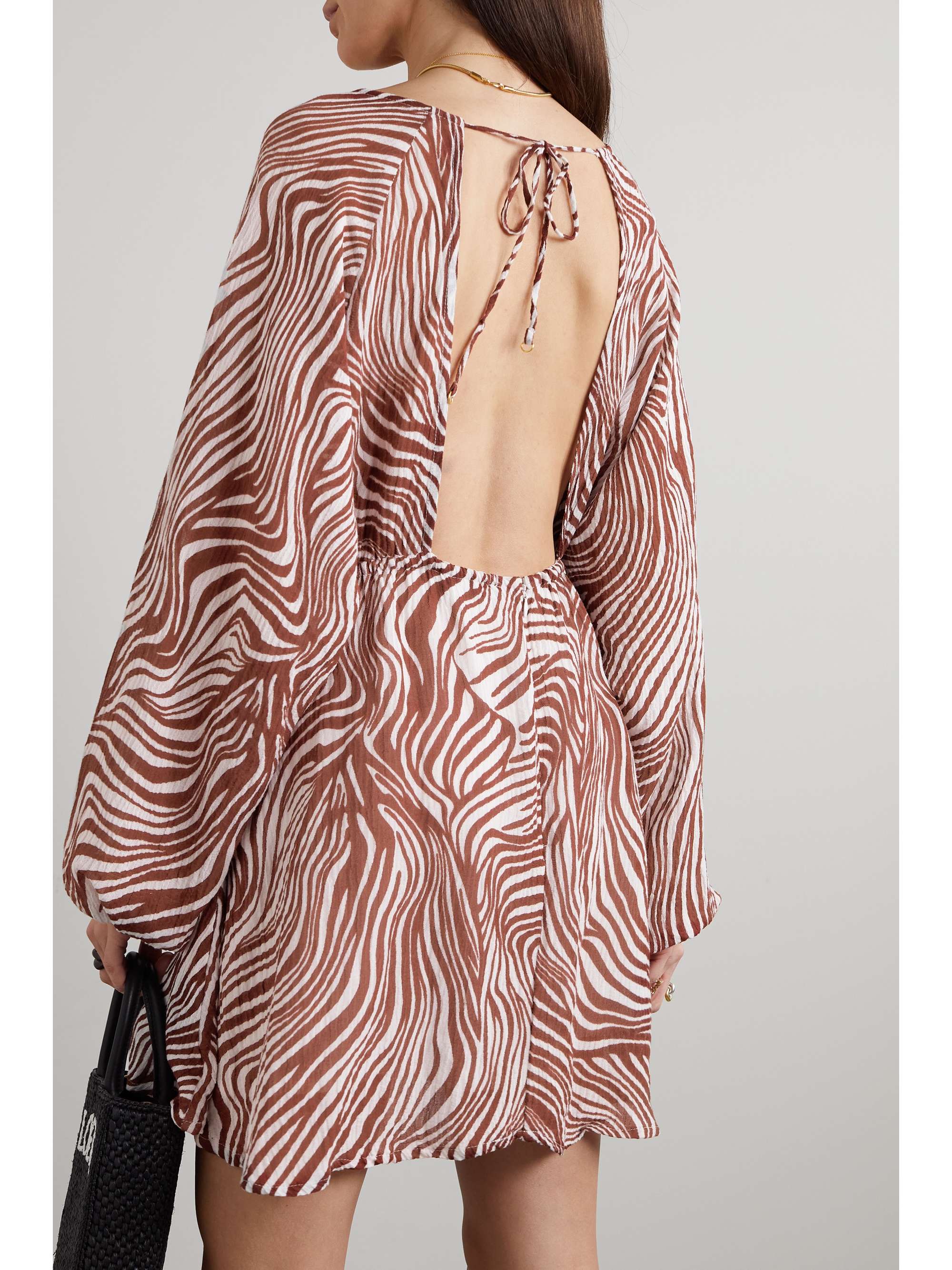 FAITHFULL THE BRAND + NET SUSTAIN Constance openback zebraprint crinkled linenblend mini