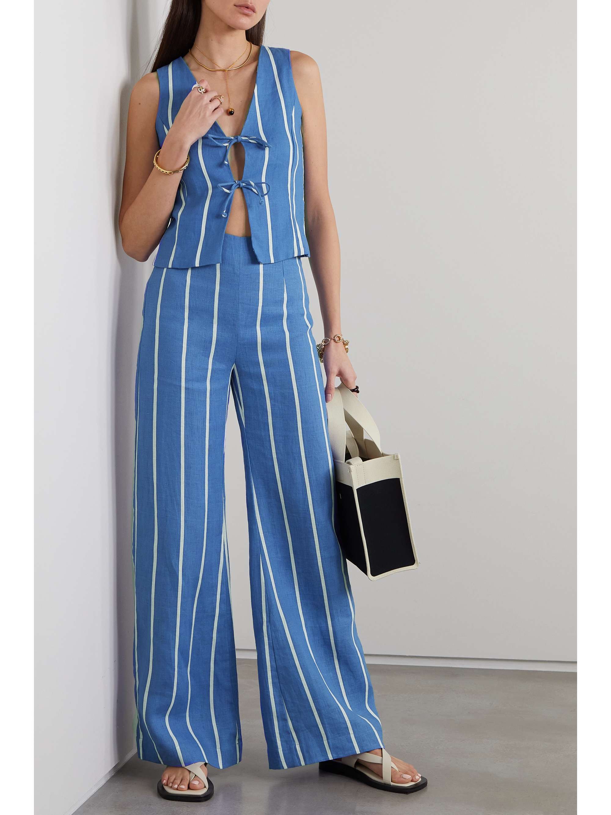 FAITHFULL La Plage De Mau striped linen flared pants