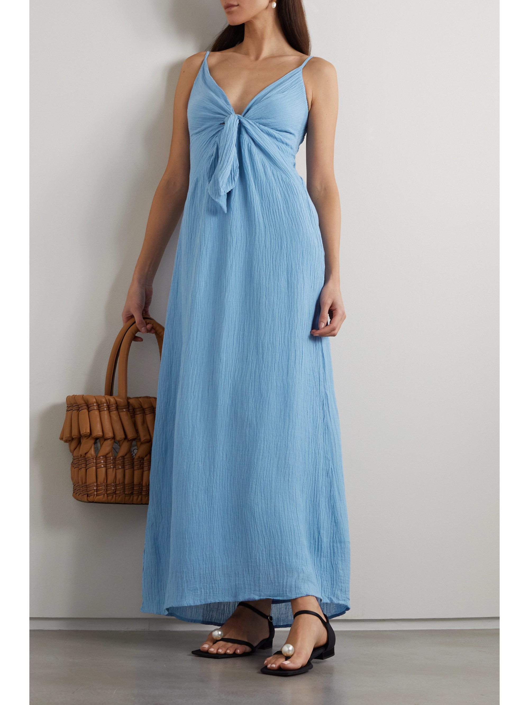 Faithfull + NET SUSTAIN Verona twist-front crinkled linen-blend midi dress