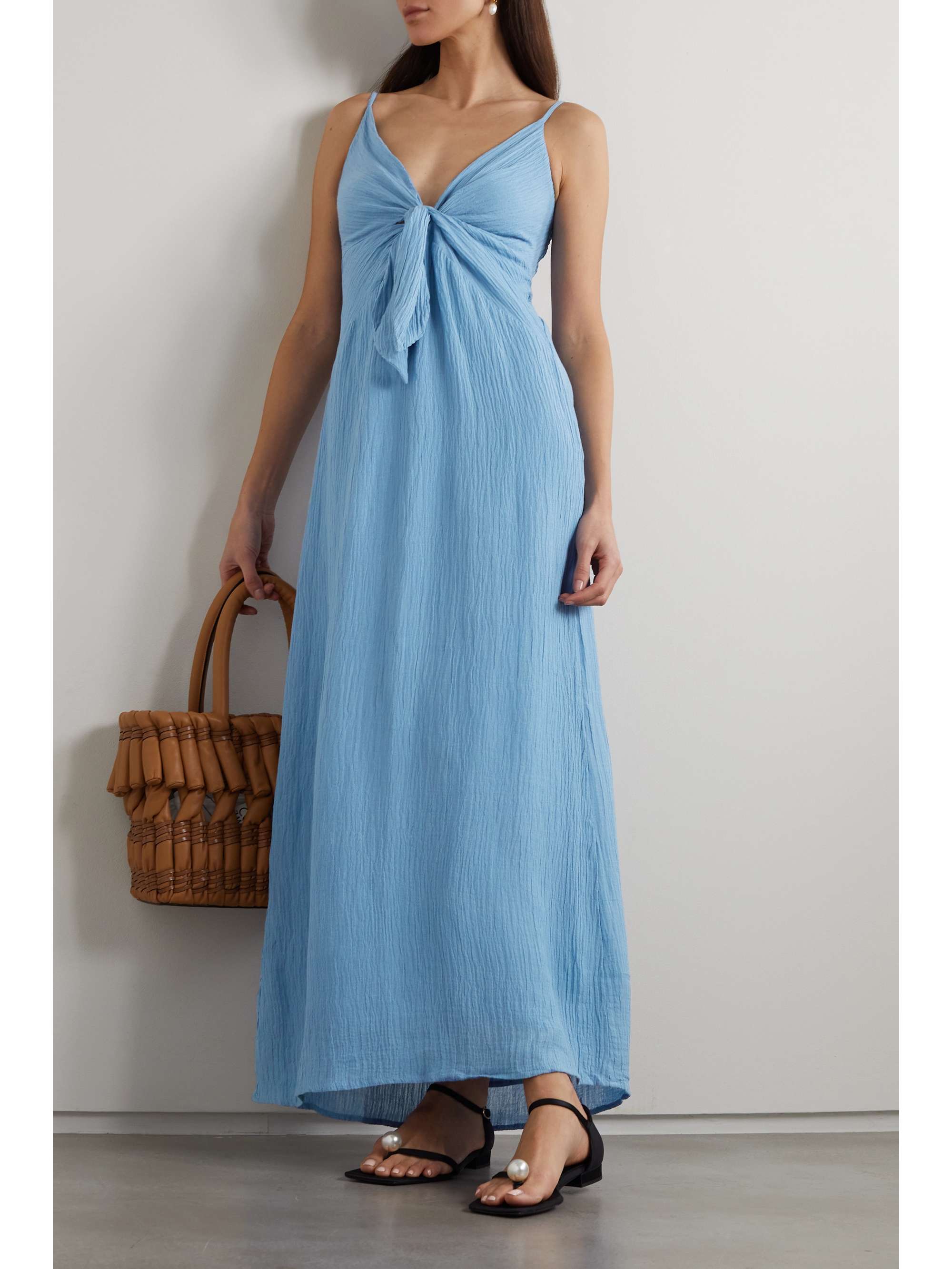 FAITHFULL Verona twist-front crinkled linen-blend midi dress
