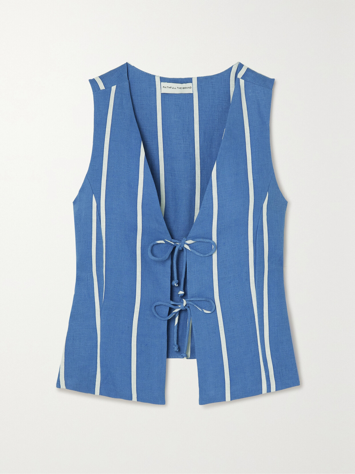 Faithfull The Brand + Net Sustain Elfie Striped Tie-front Linen Top in Blue