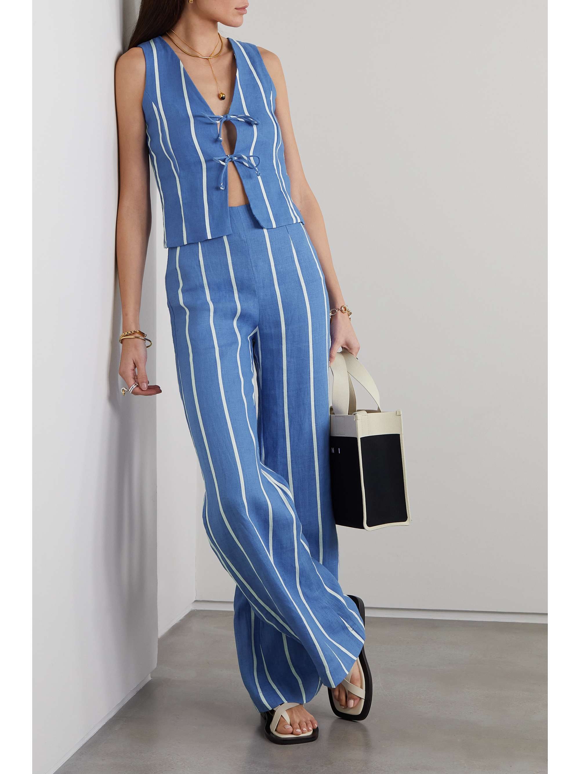 FAITHFULL THE BRAND + NET SUSTAIN Elfie striped tiefront linen top