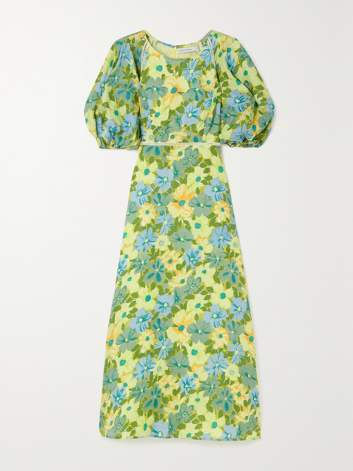 Faithfull The Brand Valerina Lace-trimmed Floral-print Linen Maxi Dress In Green