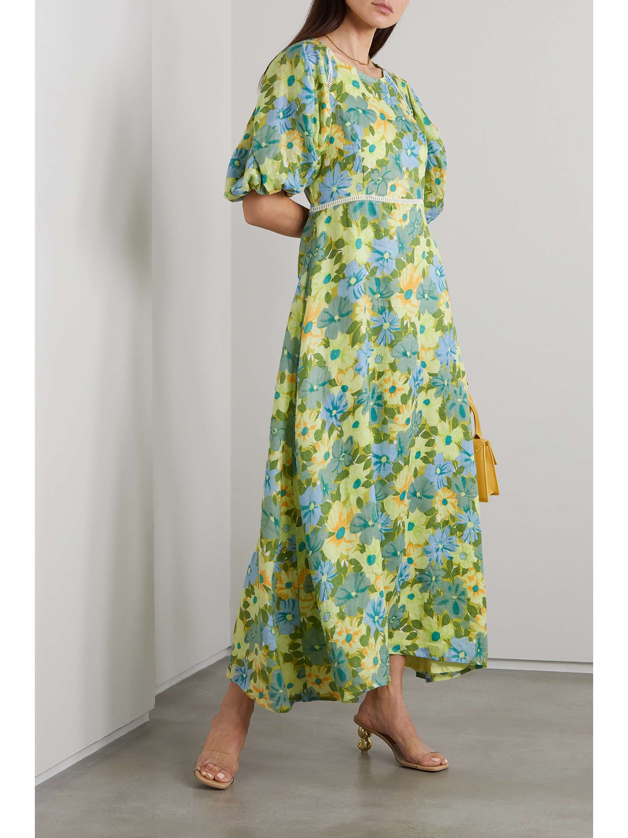 + NET SUSTAIN Valerina lace-trimmed floral-print linen maxi dress