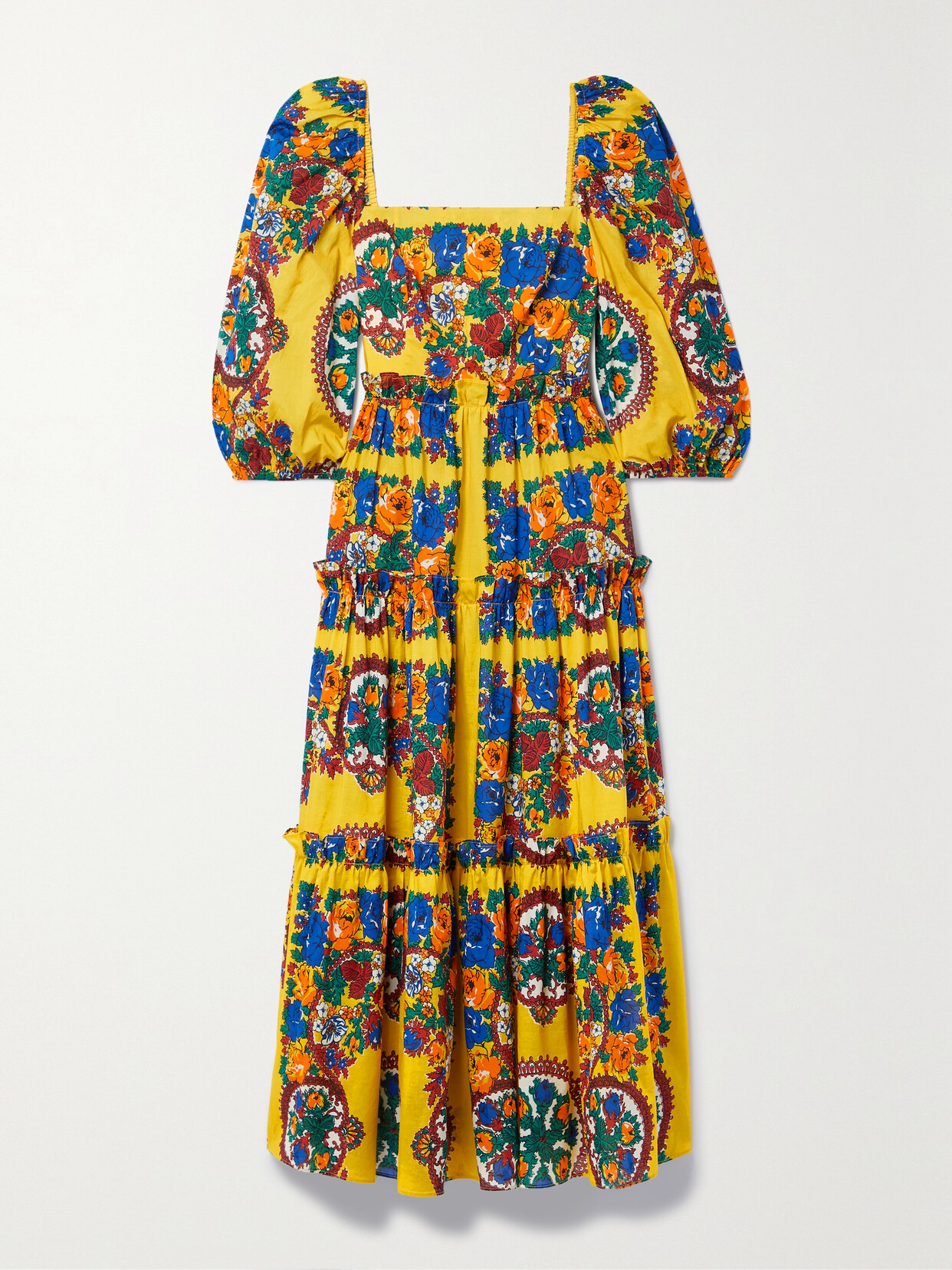 Cara Cara - Oriana Tiered Floral-print Cotton-voile Midi Dress - Yellow